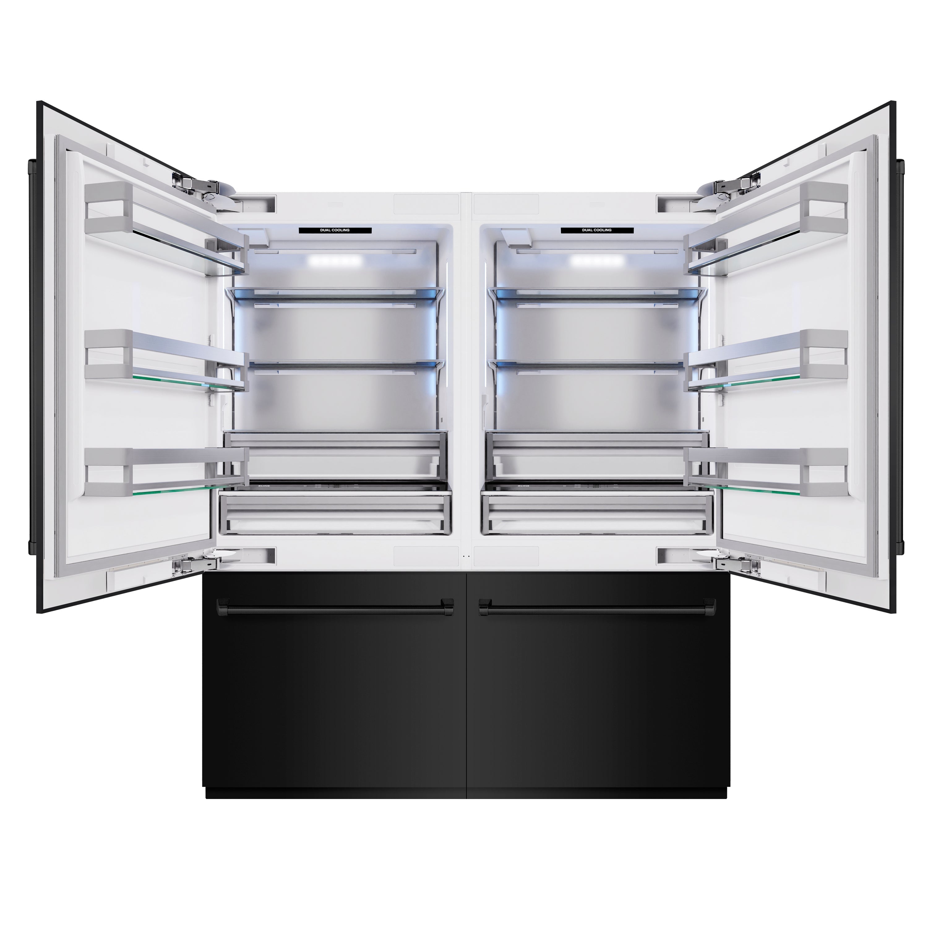ZLINE 72 in. French Door Built-In Bottom Freezer Refrigerator 39.6 Cu. Ft. with Water Dispensers & Ice Makers Black Stainless Steel (RBIT-BS-72)