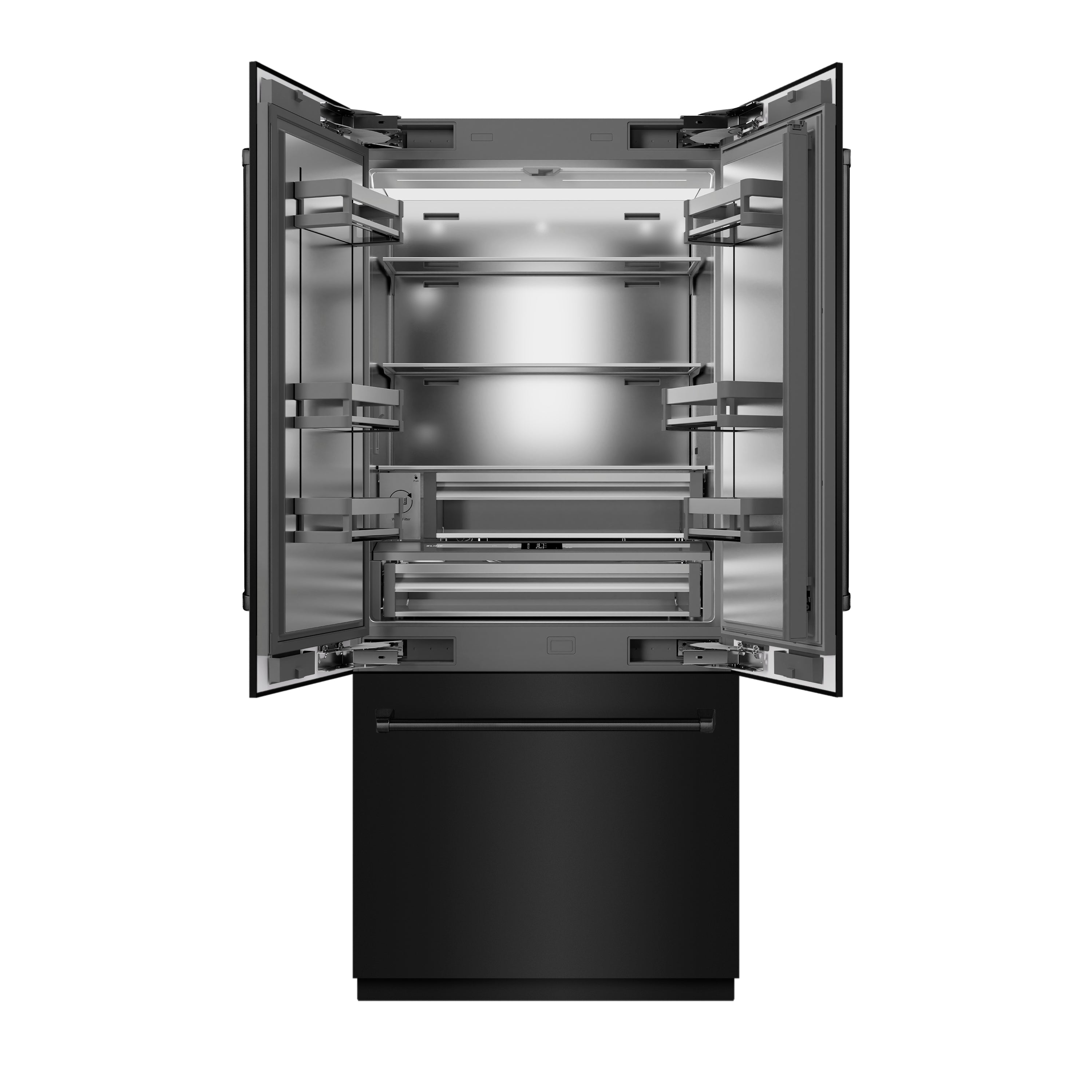 ZLINE 36 in. French Door Built-In Bottom Freezer Refrigerator, 19.6 Cu. Ft., Water Dispenser, Ice Maker, Black Stainless Steel, Stainless Steel Interior (SRBIV-BS-36)