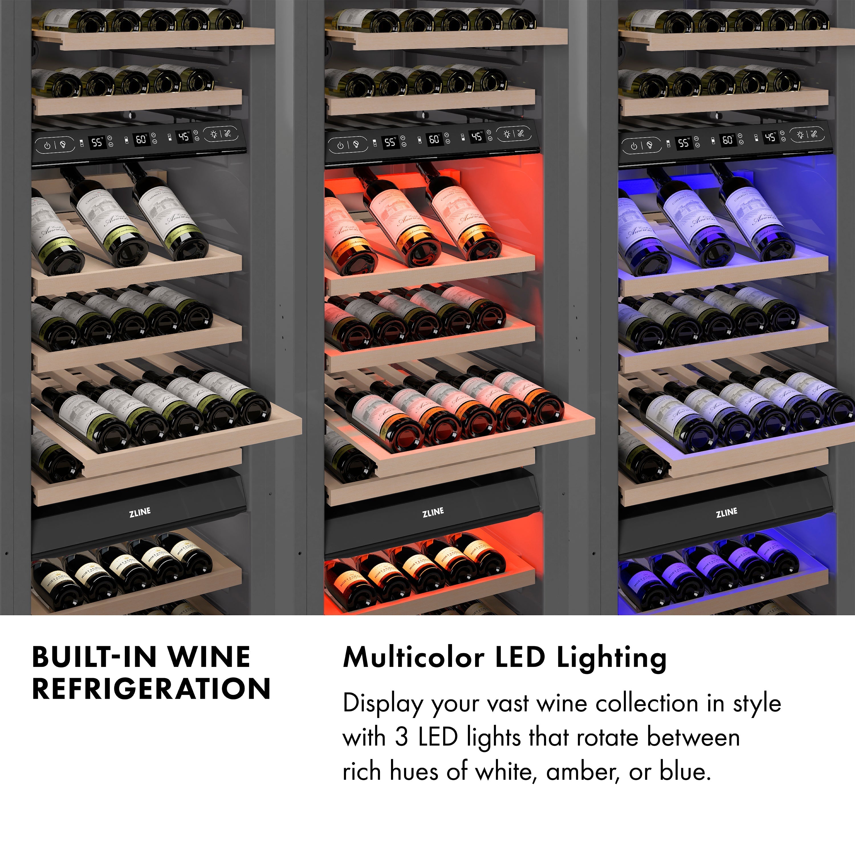 ZLINE Autograph 18" 9.0 cu. ft. Triple Zone 68 Bottle Panel Ready Right Hinge Column Wine Cooler with Matte Black Accents, RBCWVRZ-18-MB