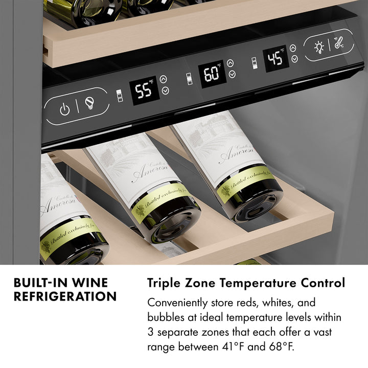 ZLINE Autograph 18" 9.0 cu. ft. Triple Zone 68 Bottle Panel Ready Left Hinge Column Wine Cooler with Matte Black Accents, RBCWVLZ-18-MB