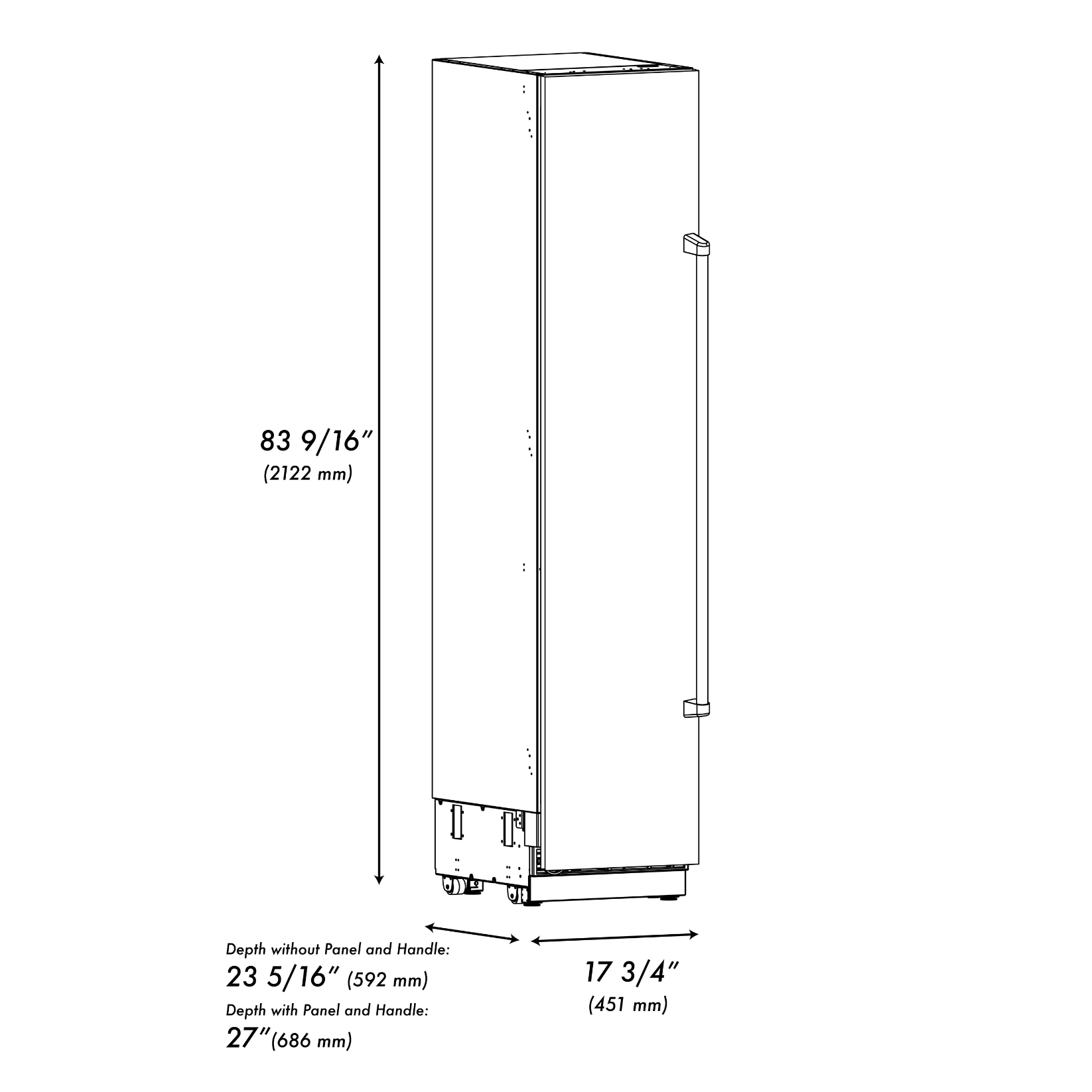 ZLINE Autograph 18" 8.6 cu. ft. Left Hinge Column Freezer in Satin Stainless Steel with Graphite Gray Interior and Matte Black Accents, RCFVLZ-SN-18-MB