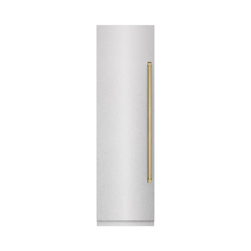 ZLINE Autograph 24" 12.4 cu. ft. Column Freezer in Satin Stainless Steel with Graphite Gray Interior and Champagne Bronze Accents, RCFVZ-SN-24-CB