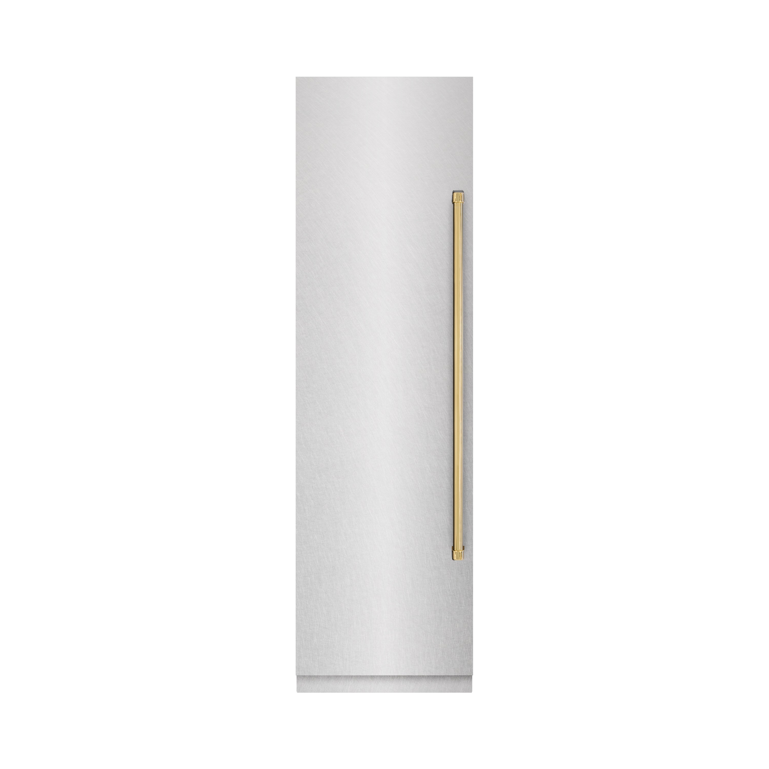 ZLINE Autograph 24" 12.4 cu. ft. Column Freezer in Satin Stainless Steel with Graphite Gray Interior and Polished Gold Accents, RCFVZ-SN-24-G