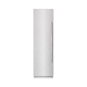 ZLINE Autograph 24" 12.4 cu. ft. Column Freezer in Satin Stainless Steel with Graphite Gray Interior and Polished Gold Accents, RCFVZ-SN-24-G