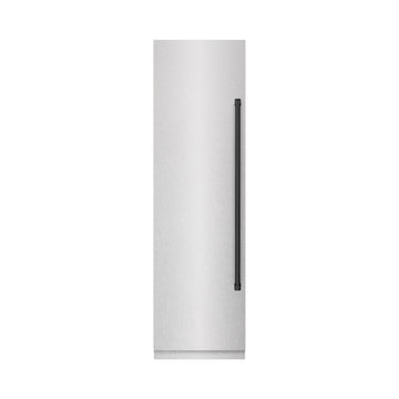 ZLINE Autograph 24" 12.4 cu. ft. Column Freezer in Satin Stainless Steel with Graphite Gray Interior and Matte Black Accents, RCFVZ-SN-24-MB