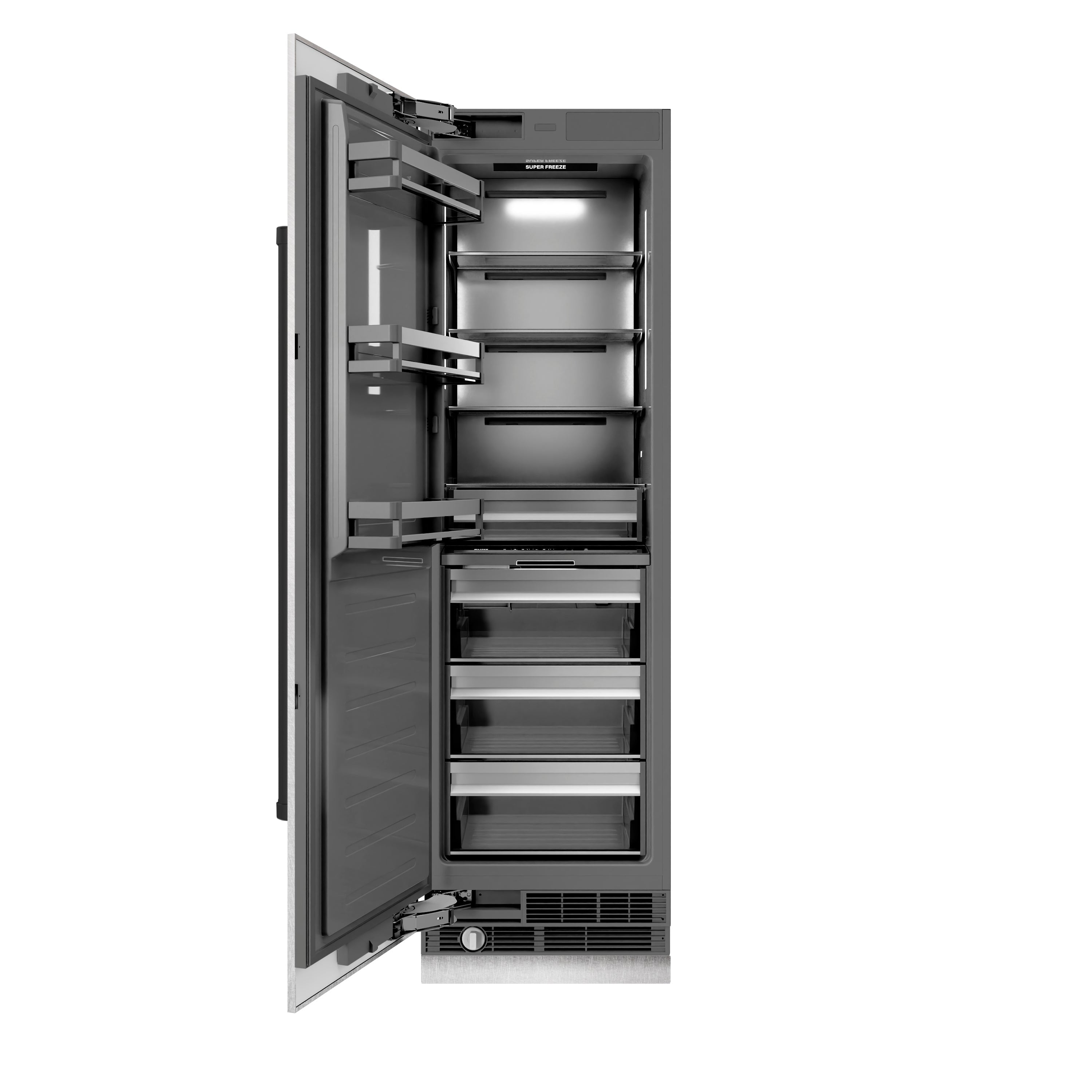 ZLINE Autograph 24" 12.4 cu. ft. Column Freezer in Satin Stainless Steel with Graphite Gray Interior and Matte Black Accents, RCFVZ-SN-24-MB
