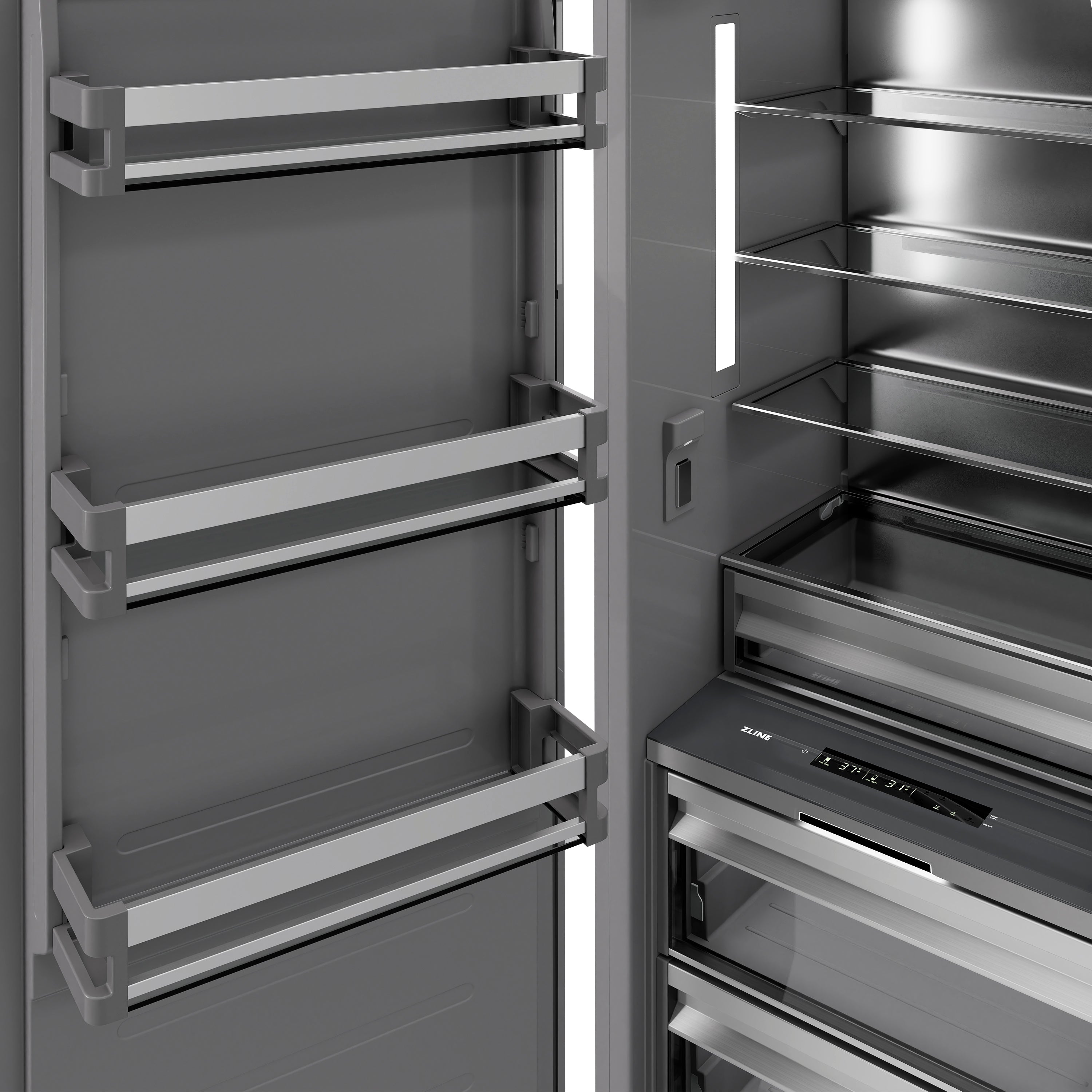 ZLINE 24 in. Column Refrigerator 12.5 cu. ft. Satin Stainless Steel, Graphite Gray Interior, Champagne Bronze Accents (RCRVZ-SN-24-CB)