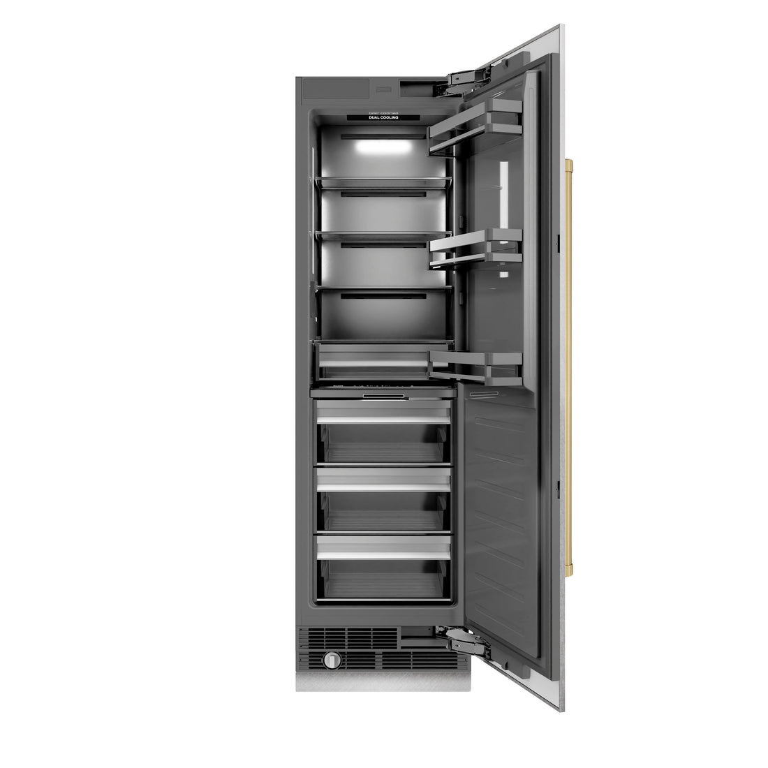 ZLINE 24 in. Column Refrigerator 12.5 cu. ft. Satin Stainless Steel, Graphite Gray Interior, Champagne Bronze Accents (RCRVZ-SN-24-CB)