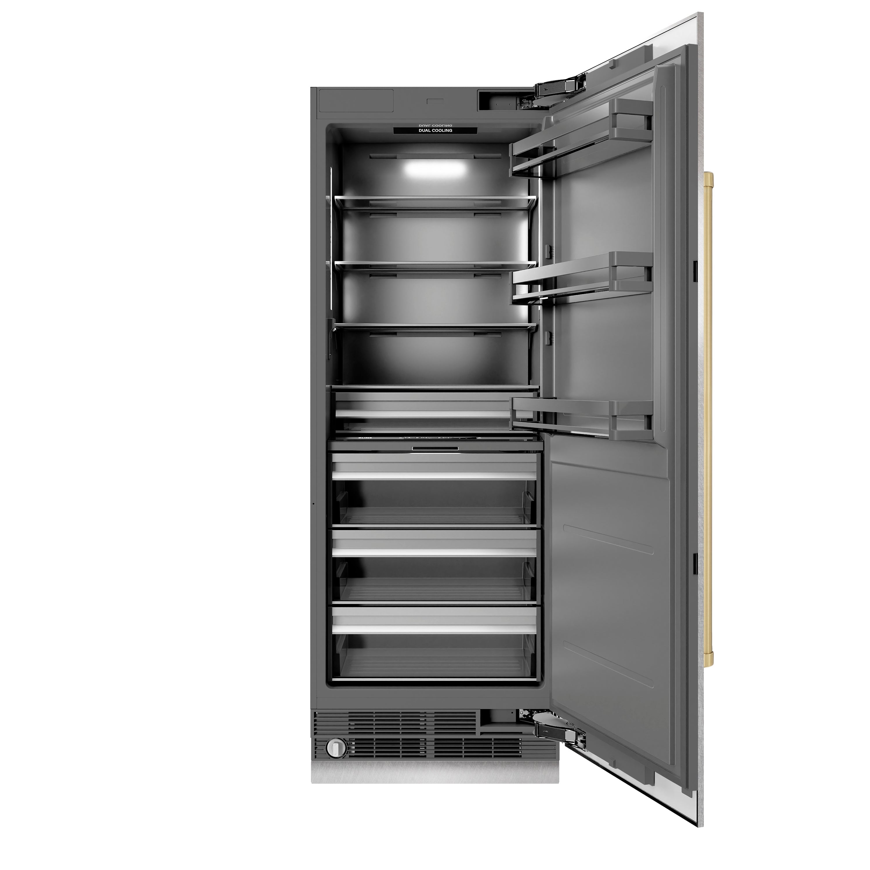 ZLINE 30 in. Column Refrigerator 16.7 Cu. Ft. Satin Stainless Steel, Graphite Gray Interior, Champagne Bronze Accents (RCRVZ-SN-30-CB)