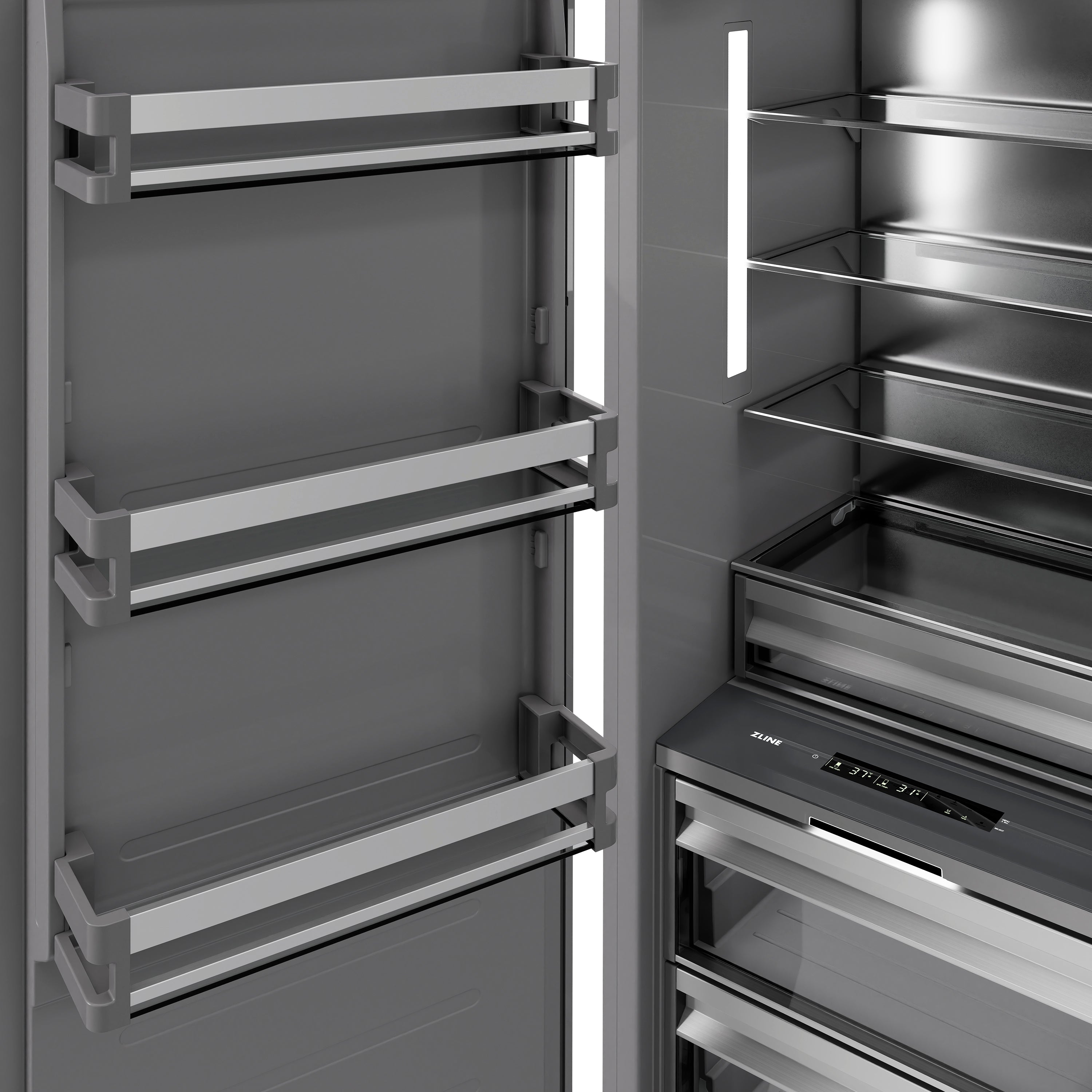 ZLINE 30 in. Column Refrigerator 16.7 cu. ft. Satin Stainless Steel with Graphite Gray Interior and Polished Gold Accents (RCRVZ-SN-30-G)