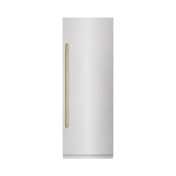 ZLINE 30 in. Column Refrigerator 16.7 cu. ft. Satin Stainless Steel with Graphite Gray Interior and Polished Gold Accents (RCRVZ-SN-30-G)