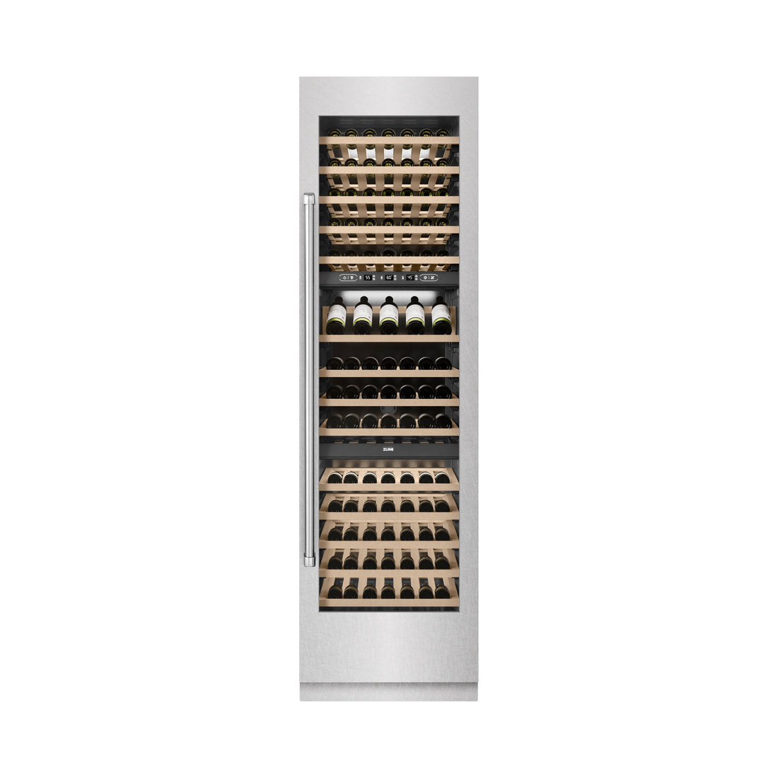 ZLINE 24" 12.4 cu. ft. Triple Zone 100 Bottle Column Wine Cooler in Satin Stainless Steel, RCWV-SN-24
