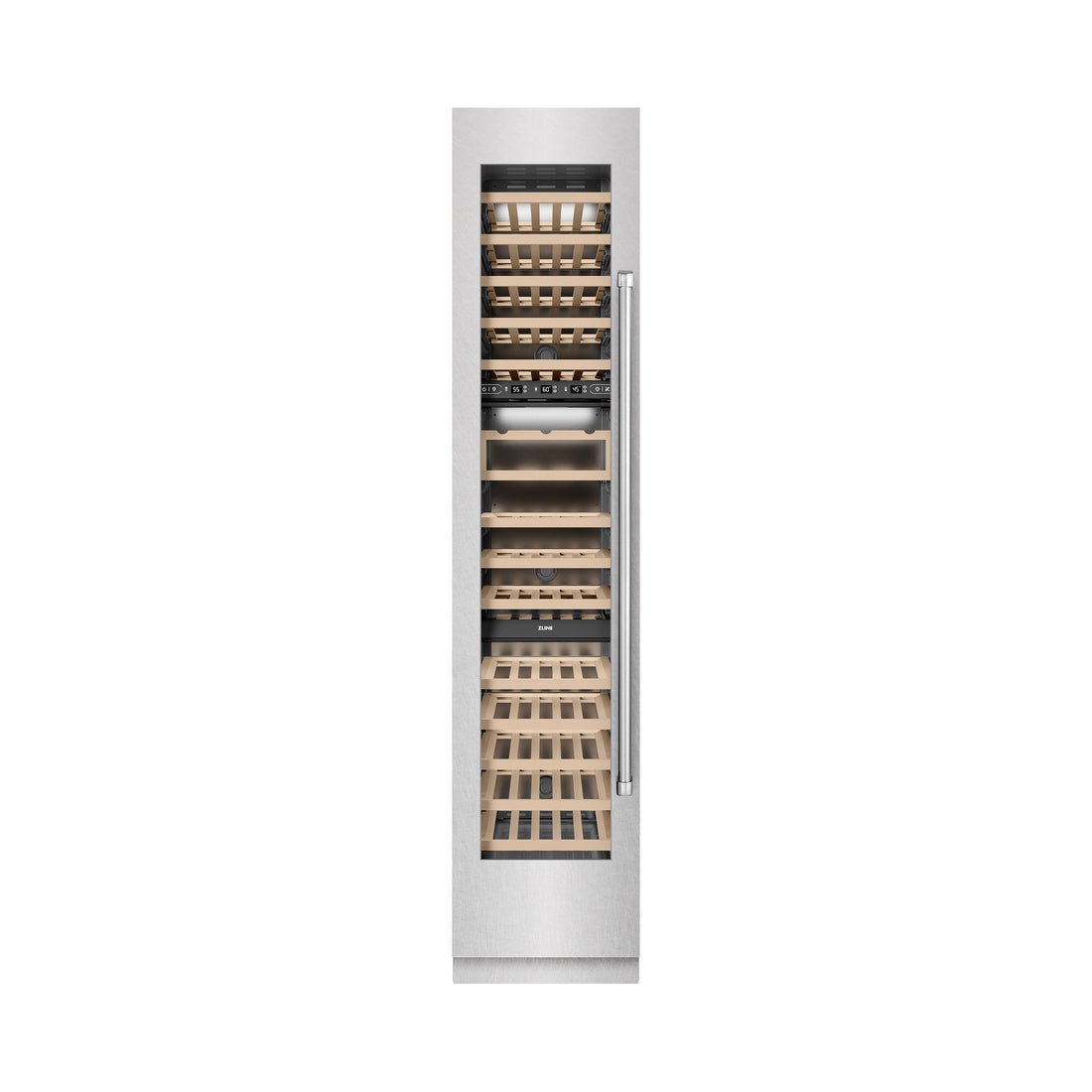 ZLINE 18" 9.0 cu. ft. Triple Zone 68 Bottle Left Hinge Column Wine Cooler in Satin Stainless Steel, RCWVL-SN-18