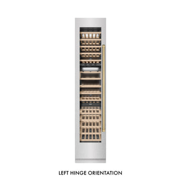 ZLINE Autograph 18" 9.0 cu. ft. Triple Zone 68 Bottle Left Hinge Column Wine Cooler in Satin Stainless Steel with Champagne Bronze Accents, RCWVLZ-SN-18-CB