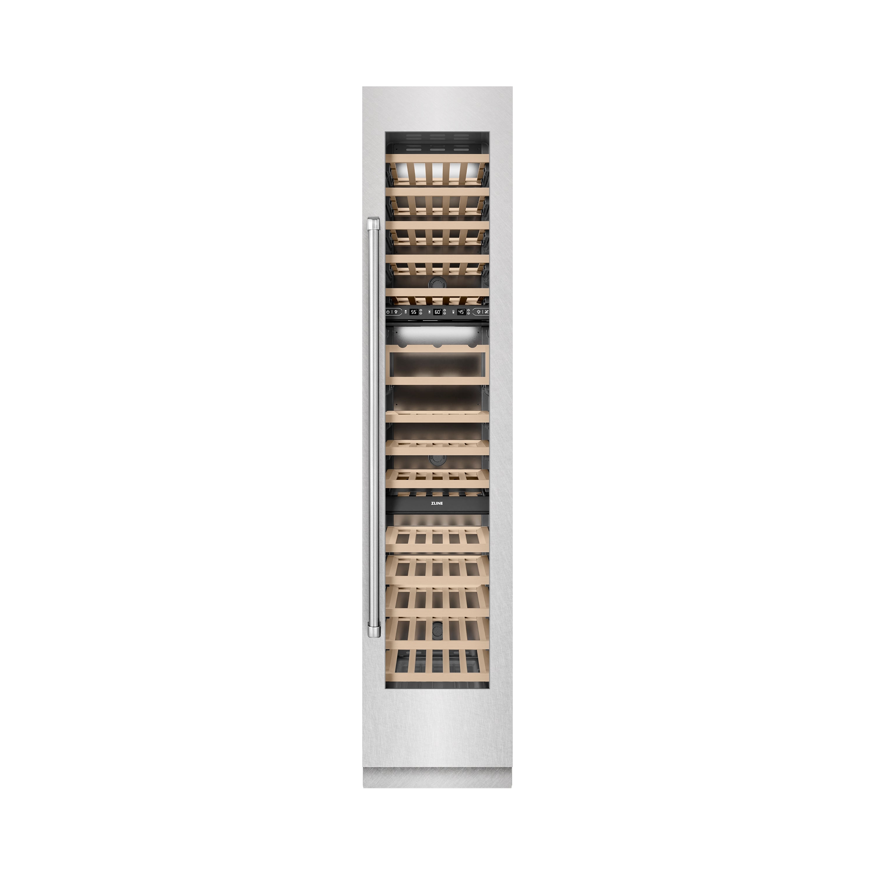 ZLINE 18" 9.0 cu. ft. Triple Zone 68 Bottle Right Hinge Column Wine Cooler in Satin Stainless Steel, RCWVR-SN-18