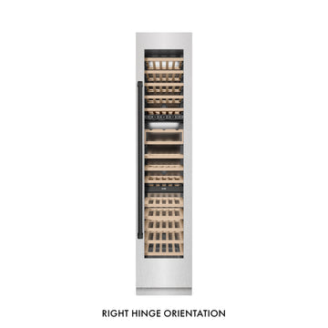 ZLINE Autograph 18" 9.0 cu. ft. Triple Zone 68 Bottle Right Hinge Column Wine Cooler in Satin Stainless Steel with Matte Black Accents, RCWVRZ-SN-18-MB