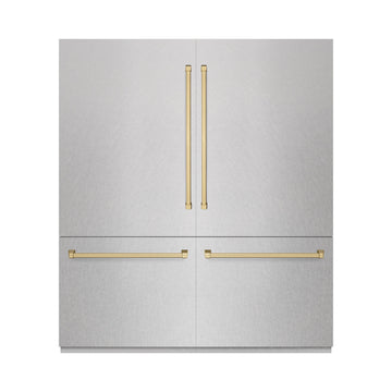 ZLINE 72 in. French Door Built-In Bottom Freezer Refrigerator 39.6 Cu. Ft. Water Dispensers Ice Makers Satin Stainless Steel Champagne Bronze Accents (GRBITZ-SN-72-CB)