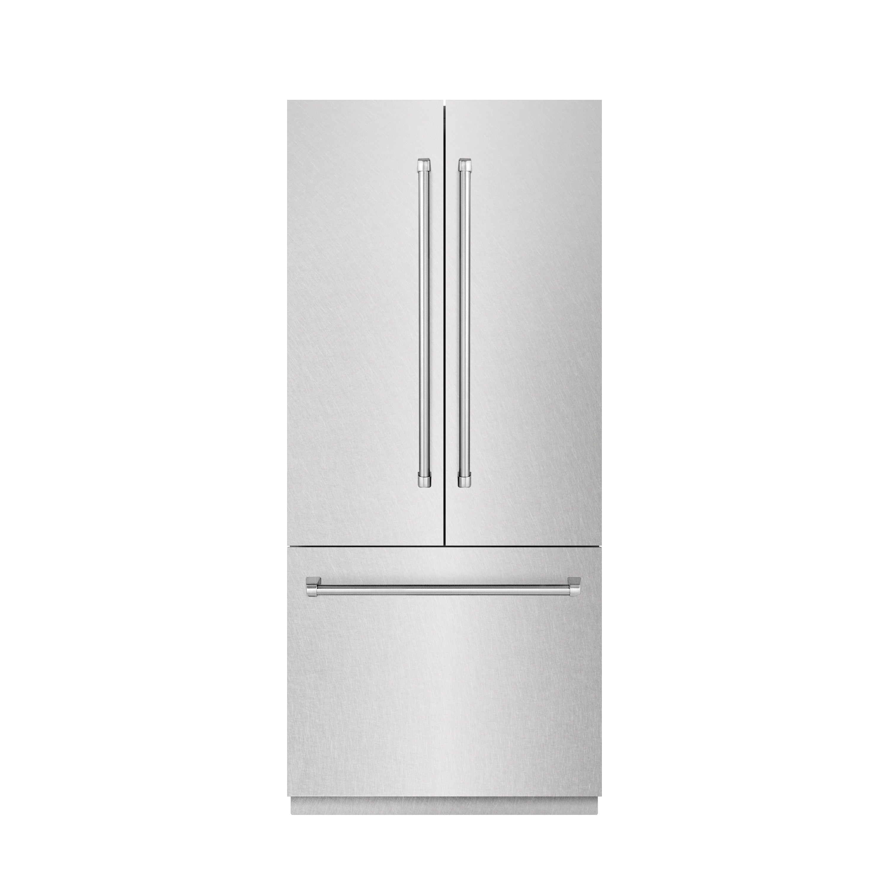 ZLINE 36 in. French Door Built-In Bottom Freezer Refrigerator 19.6 cu. ft. with Water Dispenser, Ice Maker, Satin Stainless Steel, Graphite Gray Interior (GRBIV-SN-36)