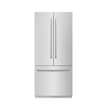 ZLINE 36 in. French Door Built-In Bottom Freezer Refrigerator 19.6 cu. ft. with Water Dispenser, Ice Maker, Satin Stainless Steel, Graphite Gray Interior (GRBIV-SN-36)