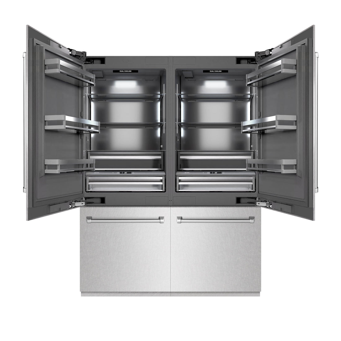 ZLINE 60 in. Built-In French Door Bottom Freezer Refrigerator 32.2 Cu. Ft. with Water Dispensers, Ice Makers, Satin Stainless Steel, Graphite Gray Interior (GRBIV-SN-60)