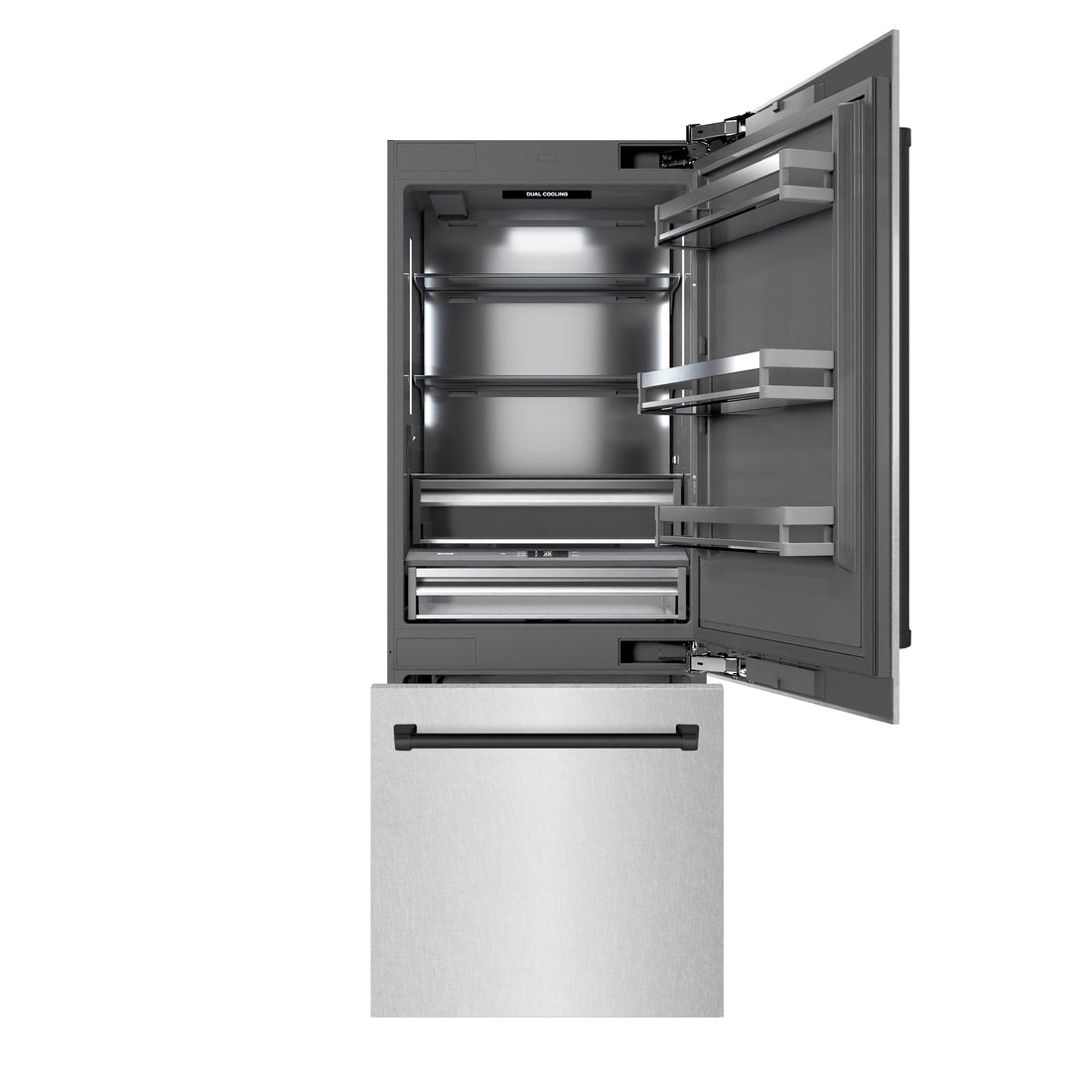 ZLINE 30 in. Built-In Bottom Freezer Refrigerator 16.1 cu. ft. Water Dispenser Ice Maker Satin Stainless Steel Matte Black Accents (GRBIVZ-SN-30-MB)