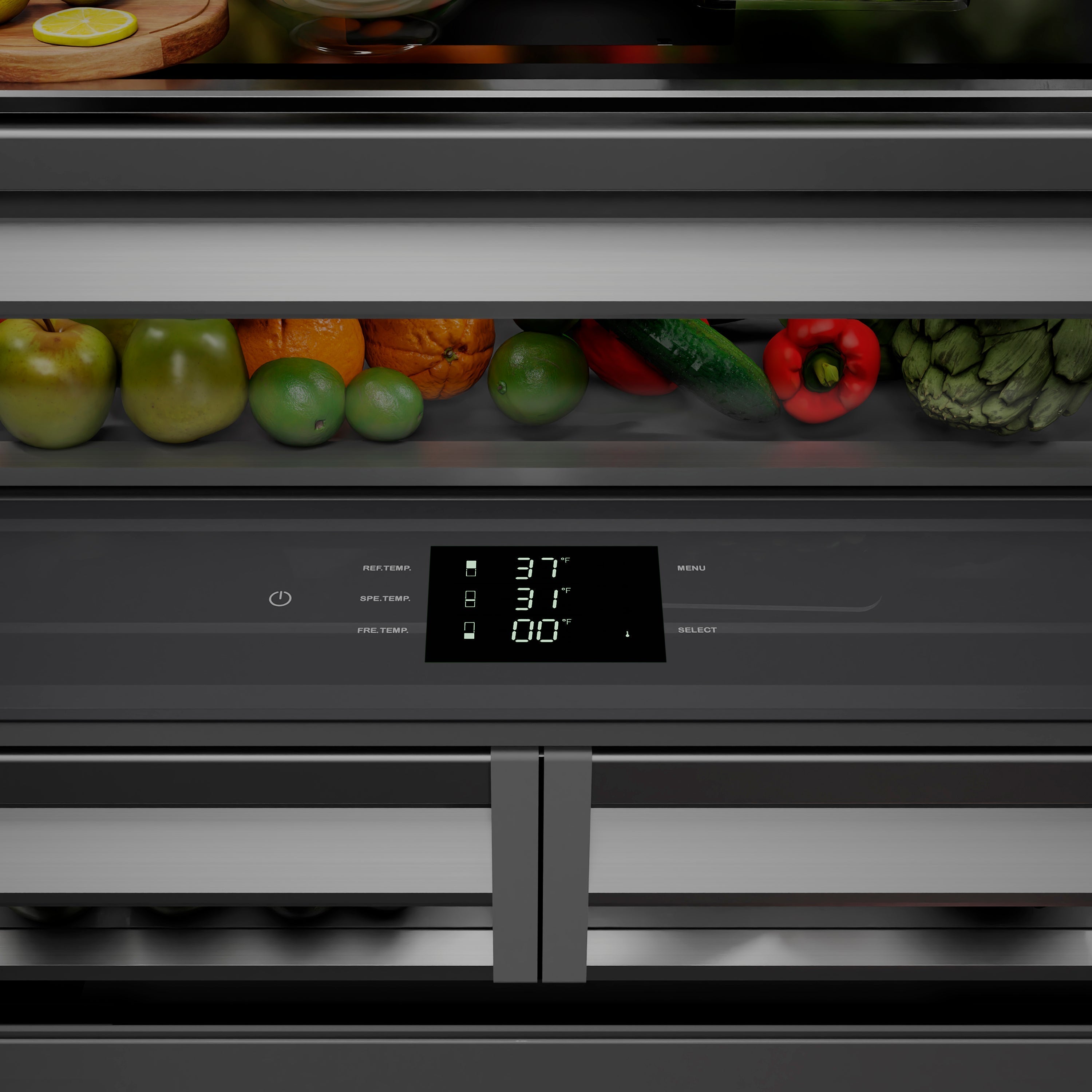 ZLINE 36 in. French Door Built-In Bottom Freezer Refrigerator 19.6 Cu. Ft. Water Dispenser Ice Maker Matte Black Accents Satin Stainless Steel (GRBIVZ-SN-36-MB)