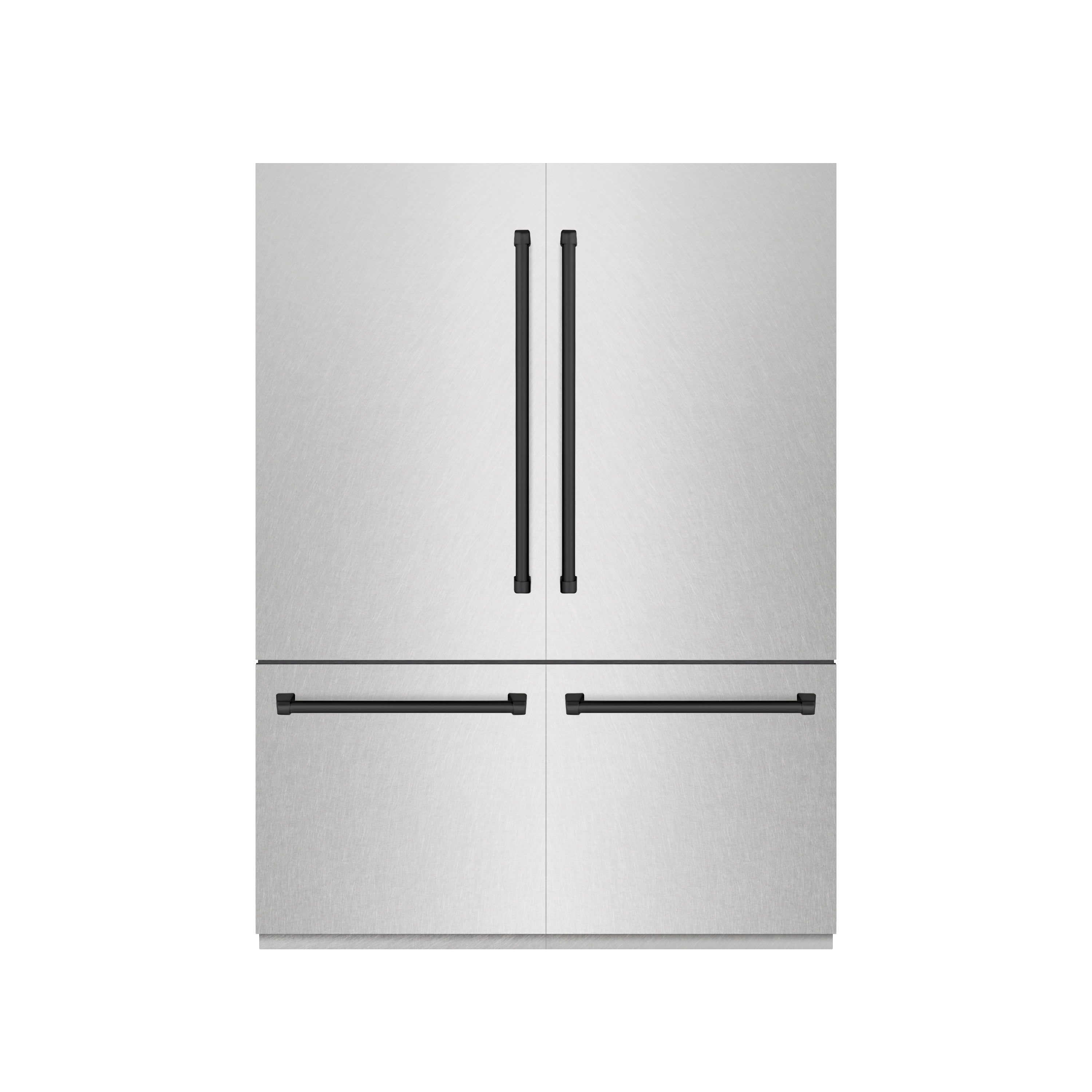ZLINE 60 in. French Door Built-In Bottom Freezer Refrigerator 32.2 Cu. Ft. with Water Dispenser, Ice Maker, Satin Stainless Steel, Graphite Gray Interior, Matte Black Accents (GRBIVZ-SN-60-MB)