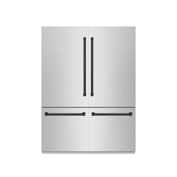 ZLINE 60 in. French Door Built-In Bottom Freezer Refrigerator 32.2 Cu. Ft. with Water Dispenser, Ice Maker, Satin Stainless Steel, Graphite Gray Interior, Matte Black Accents (GRBIVZ-SN-60-MB)