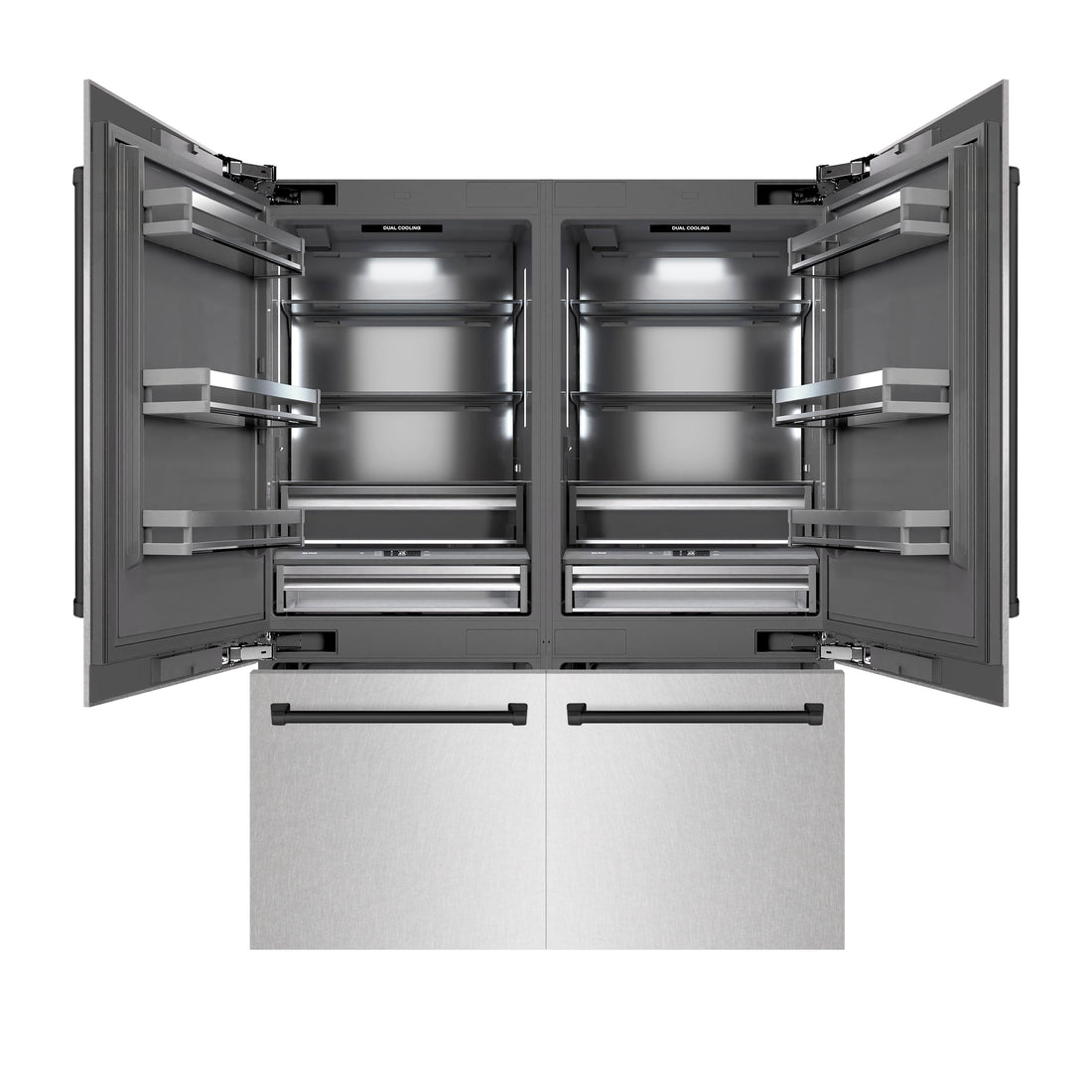 ZLINE 60 in. French Door Built-In Bottom Freezer Refrigerator 32.2 Cu. Ft. with Water Dispenser, Ice Maker, Satin Stainless Steel, Graphite Gray Interior, Matte Black Accents (GRBIVZ-SN-60-MB)