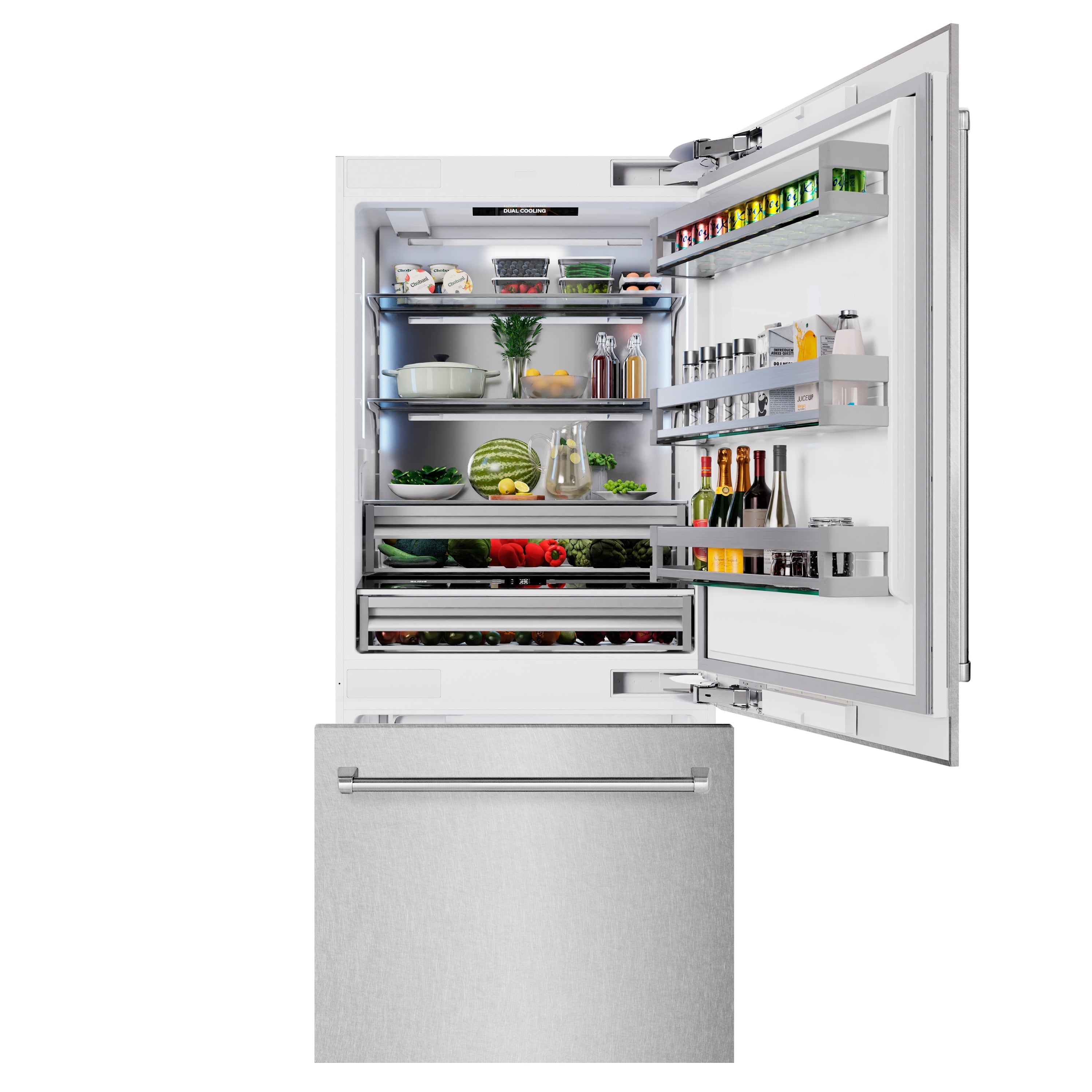 ZLINE 36 in. Built-In Bottom Freezer Refrigerator 19.8 Cu. Ft. with Water Dispenser & Ice Maker (RBIT-SN-36)