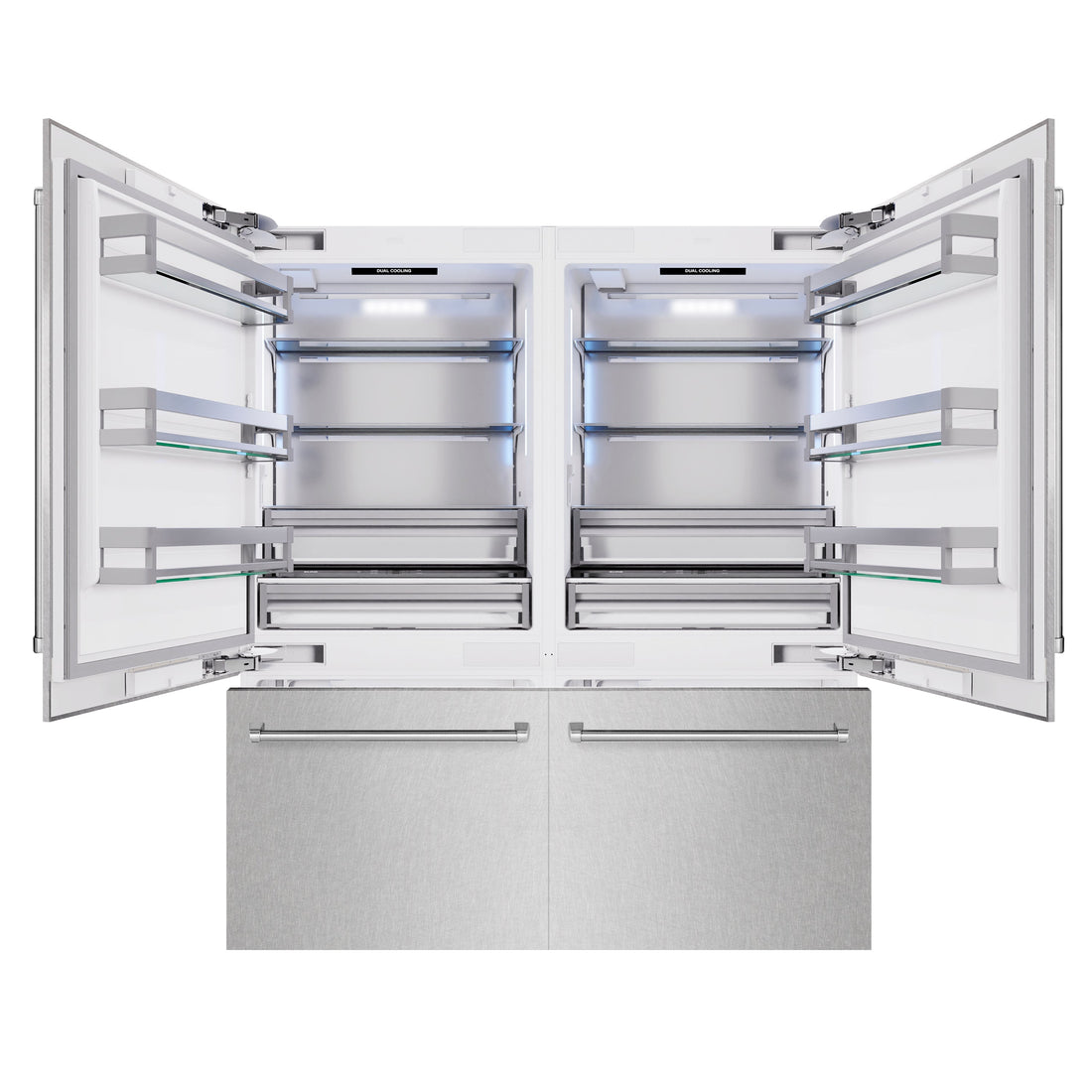 ZLINE 72 in. French Door Built-In Bottom Freezer Refrigerator 39.6 cu. ft. with Water Dispensers & Ice Makers Satin Stainless Steel (RBIT-SN-72)