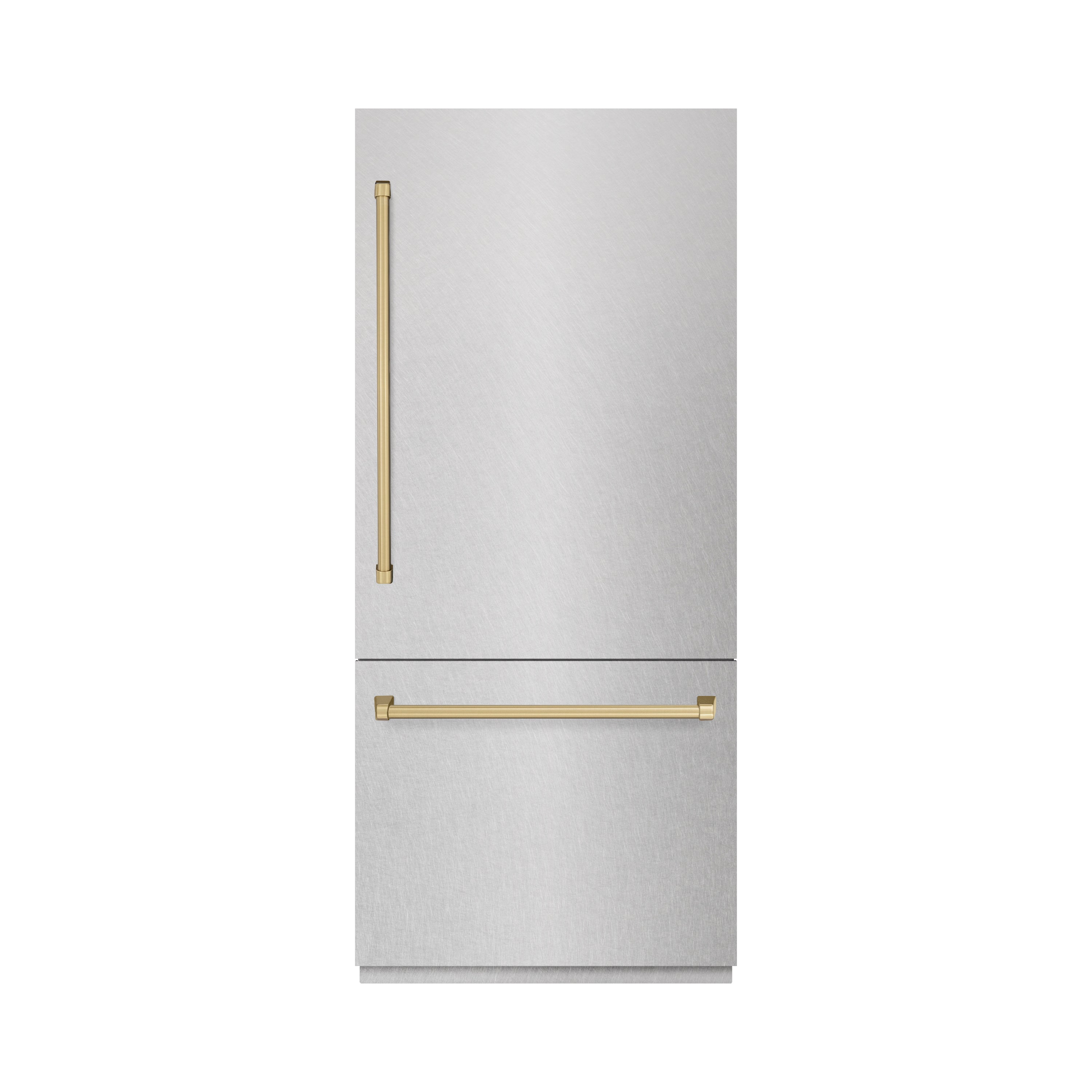 ZLINE 36 in. Built-In Bottom Freezer Refrigerator 19.8 cu. ft. Water Dispenser Ice Maker Satin Stainless Steel Champagne Bronze Accents (RBITZ-SN-36-CB)