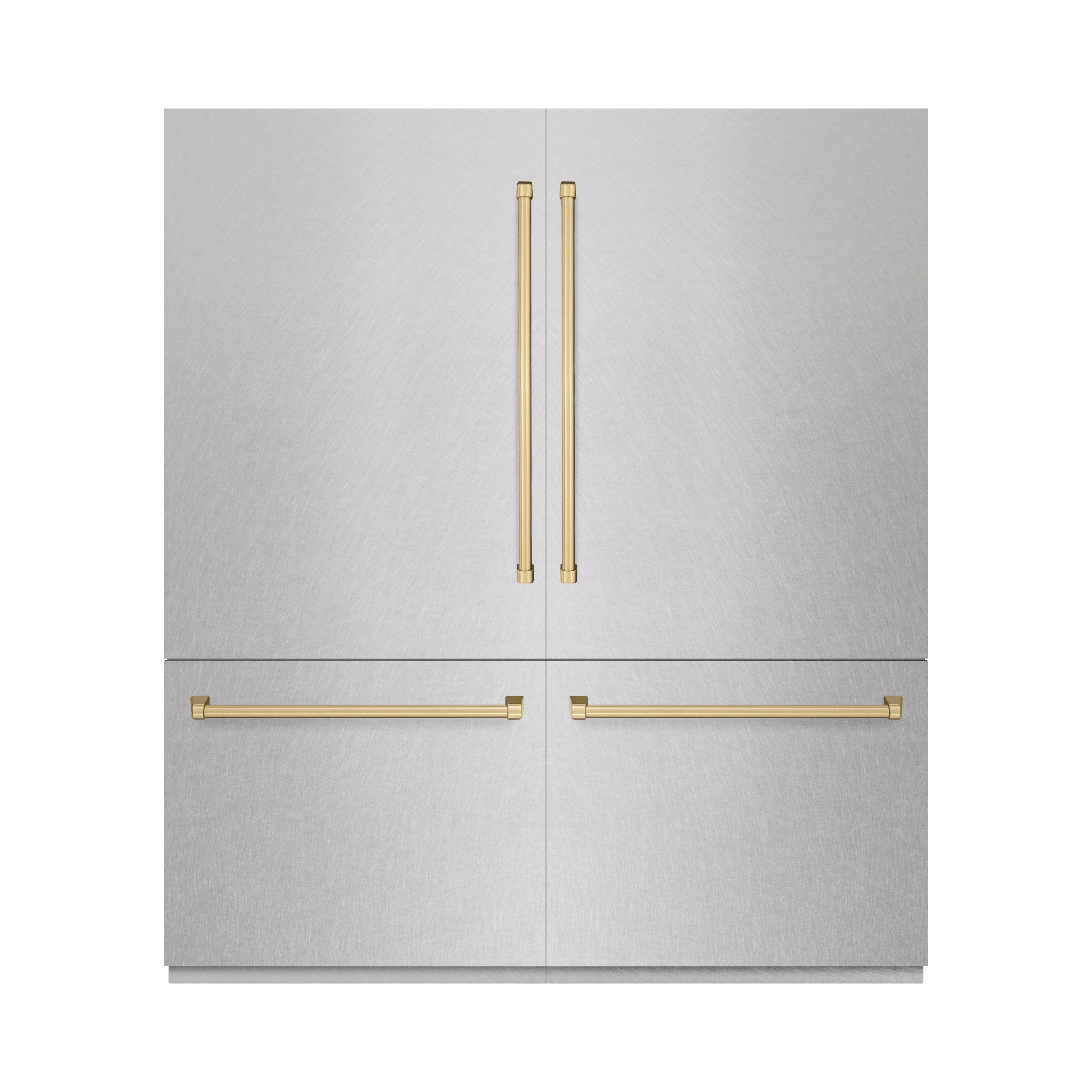 ZLINE 72 in. French Door Built-In Bottom Freezer Refrigerator 39.6 Cu. Ft. Water Dispensers Ice Makers Satin Stainless Steel Champagne Bronze Accents (RBITZ-SN-72-CB)