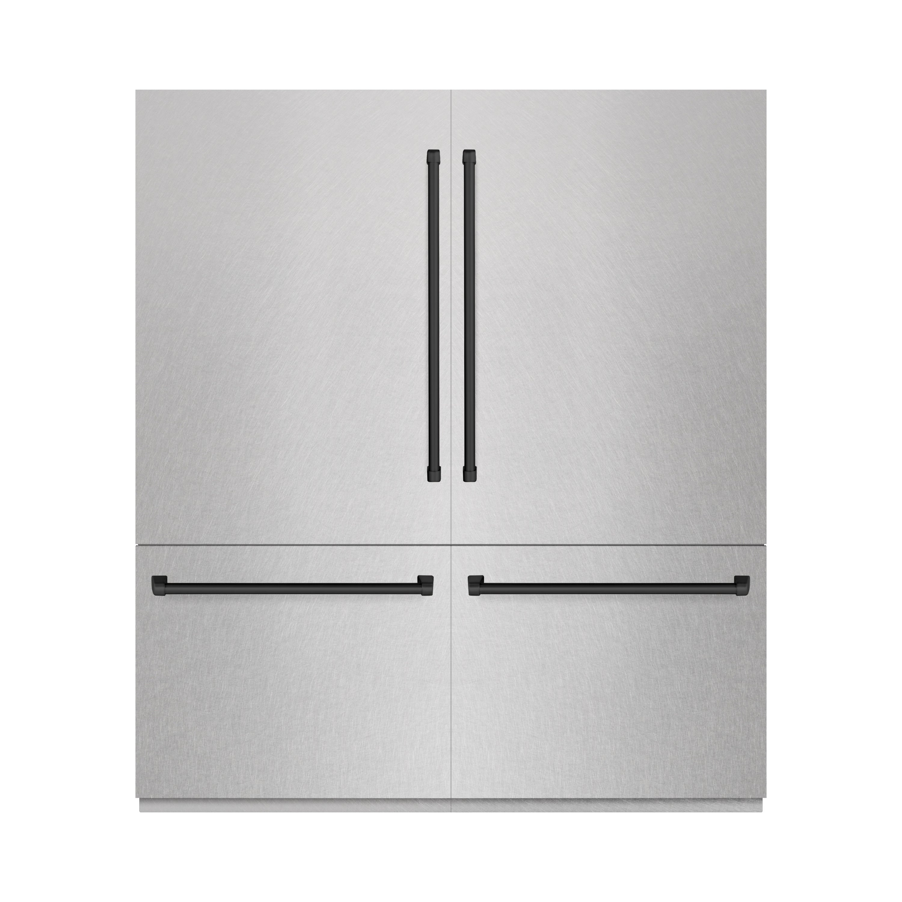 ZLINE 72 in. French Door Built-In Bottom Freezer Refrigerator 39.6 cu. ft. Dual Water Dispensers Ice Makers Satin Stainless Steel Matte Black Accents (RBITZ-SN-72-MB)