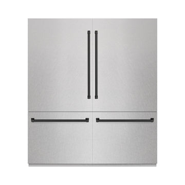 ZLINE 72 in. French Door Built-In Bottom Freezer Refrigerator 39.6 cu. ft. Dual Water Dispensers Ice Makers Satin Stainless Steel Matte Black Accents (RBITZ-SN-72-MB)