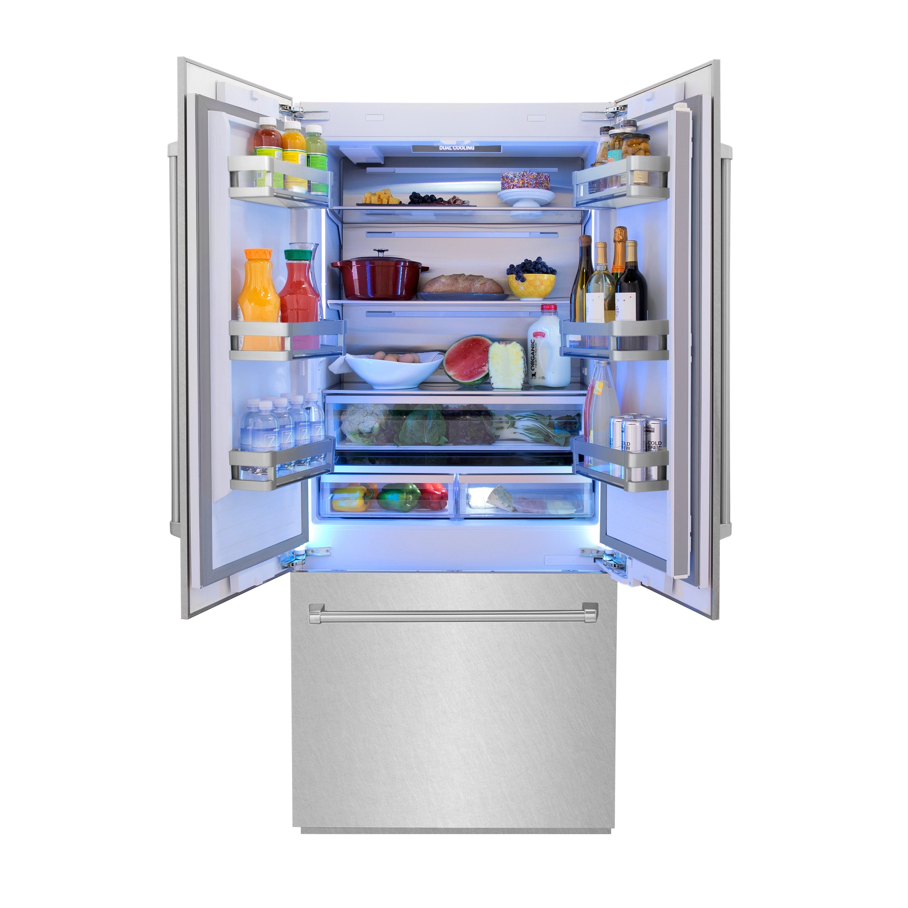 ZLINE 36-Inch Built-In French Door Refrigerator 19.6 Cu. Ft. Bottom Freezer with Water Dispenser & Ice Maker Satin Stainless Steel (RBIV-SN-36)