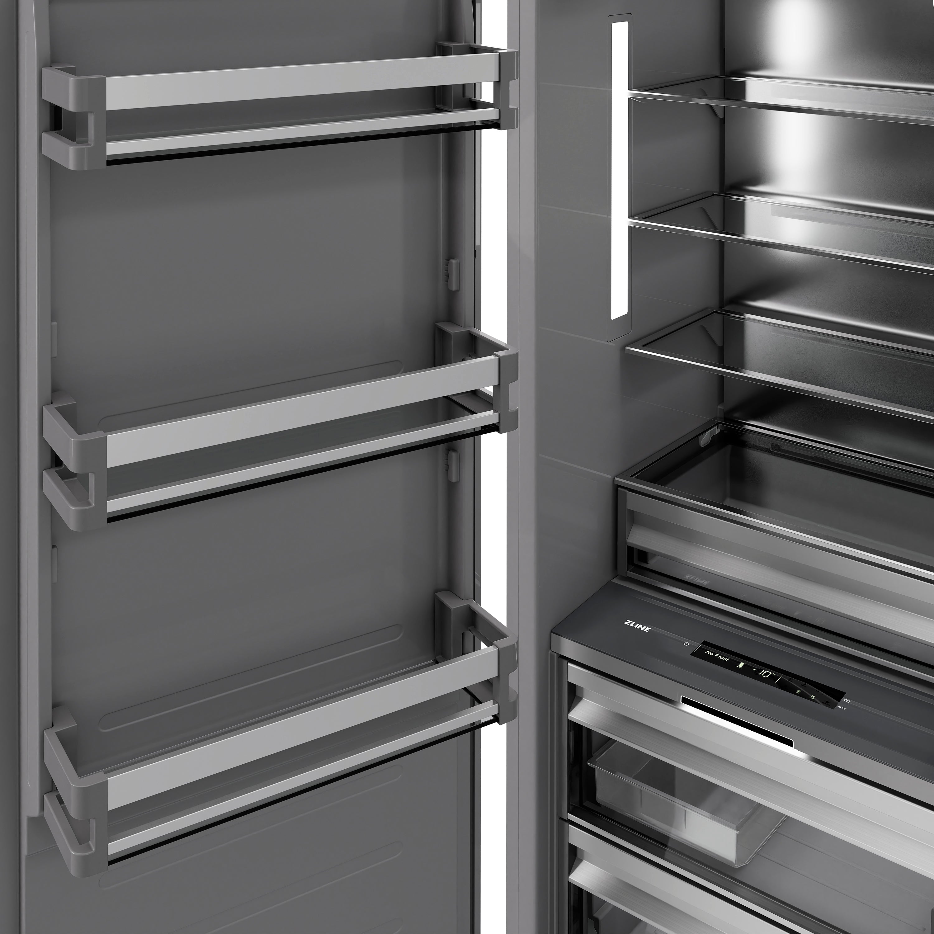 ZLINE Autograph 18" 8.6 cu. ft. Panel Ready Left Hinge Column Freezer with Graphite Gray Interior and Matte Black Accents, RBCFVLZ-18-MB