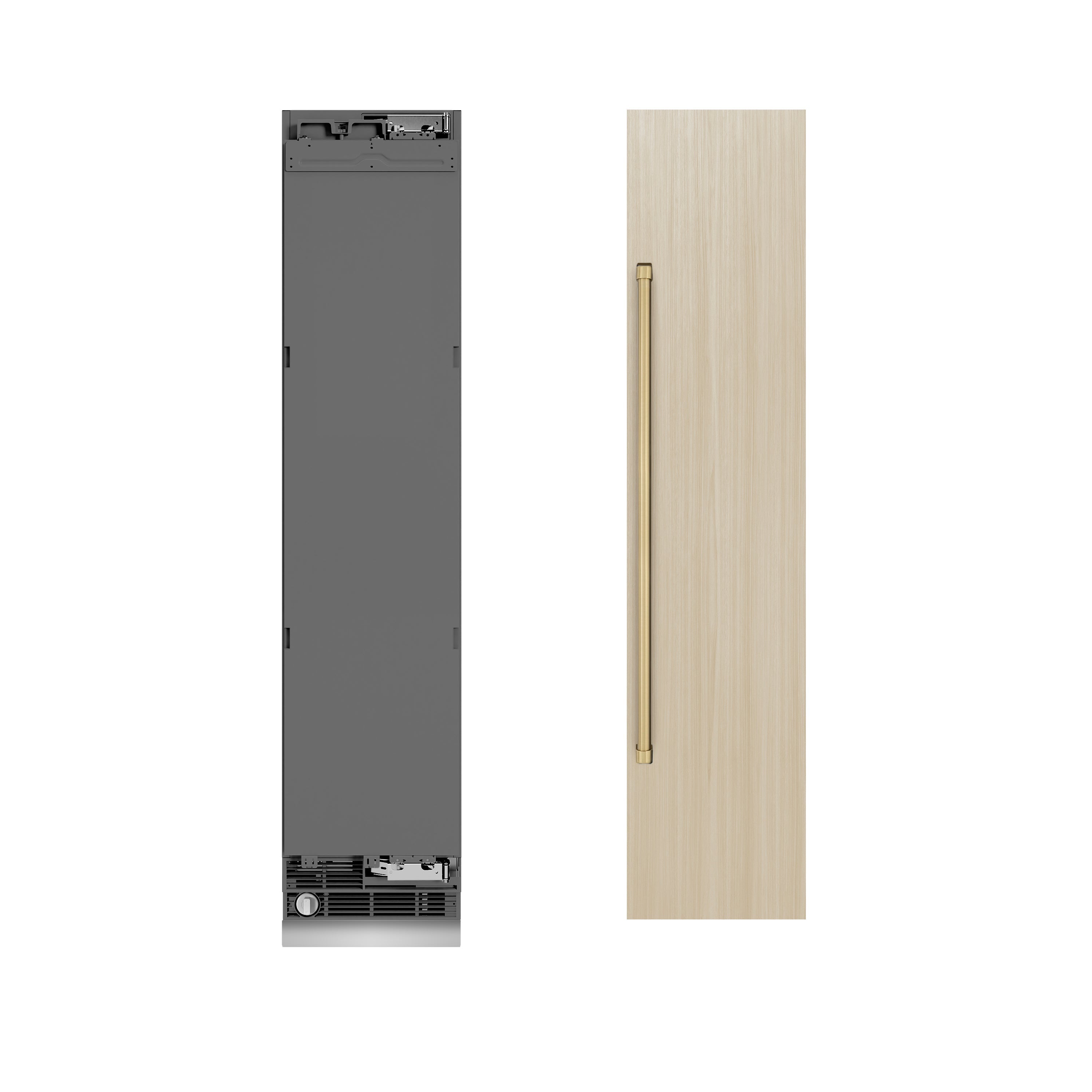 ZLINE Autograph 18" 8.6 cu. ft. Panel Ready Right Hinge Column Freezer with Graphite Gray Interior and Champagne Bronze Accents, RBCFVRZ-18-CB