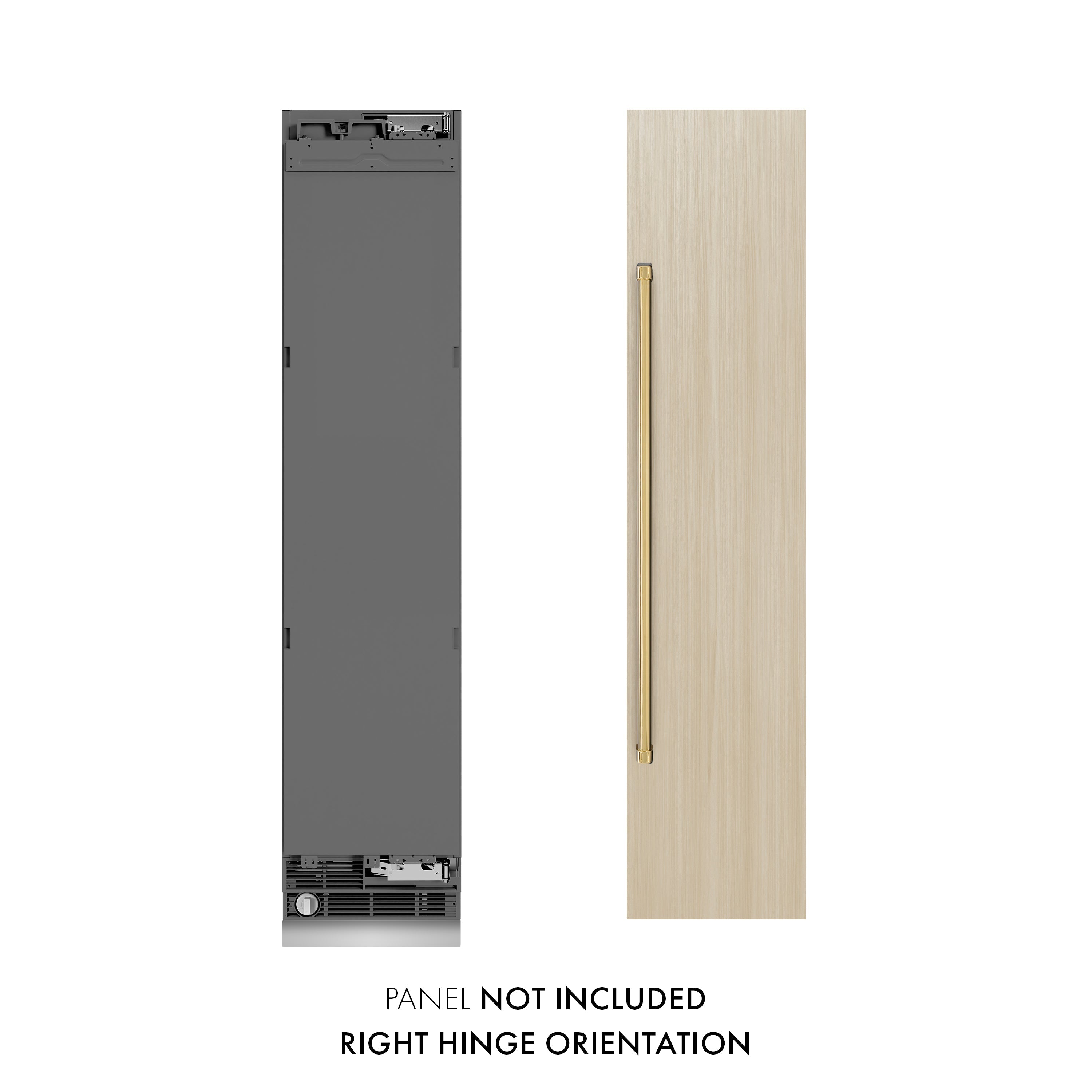 ZLINE Autograph 18" 8.6 cu. ft. Panel Ready Right Hinge Column Freezer with Graphite Gray Interior and Polished Gold Accents, RBCFVRZ-18-G