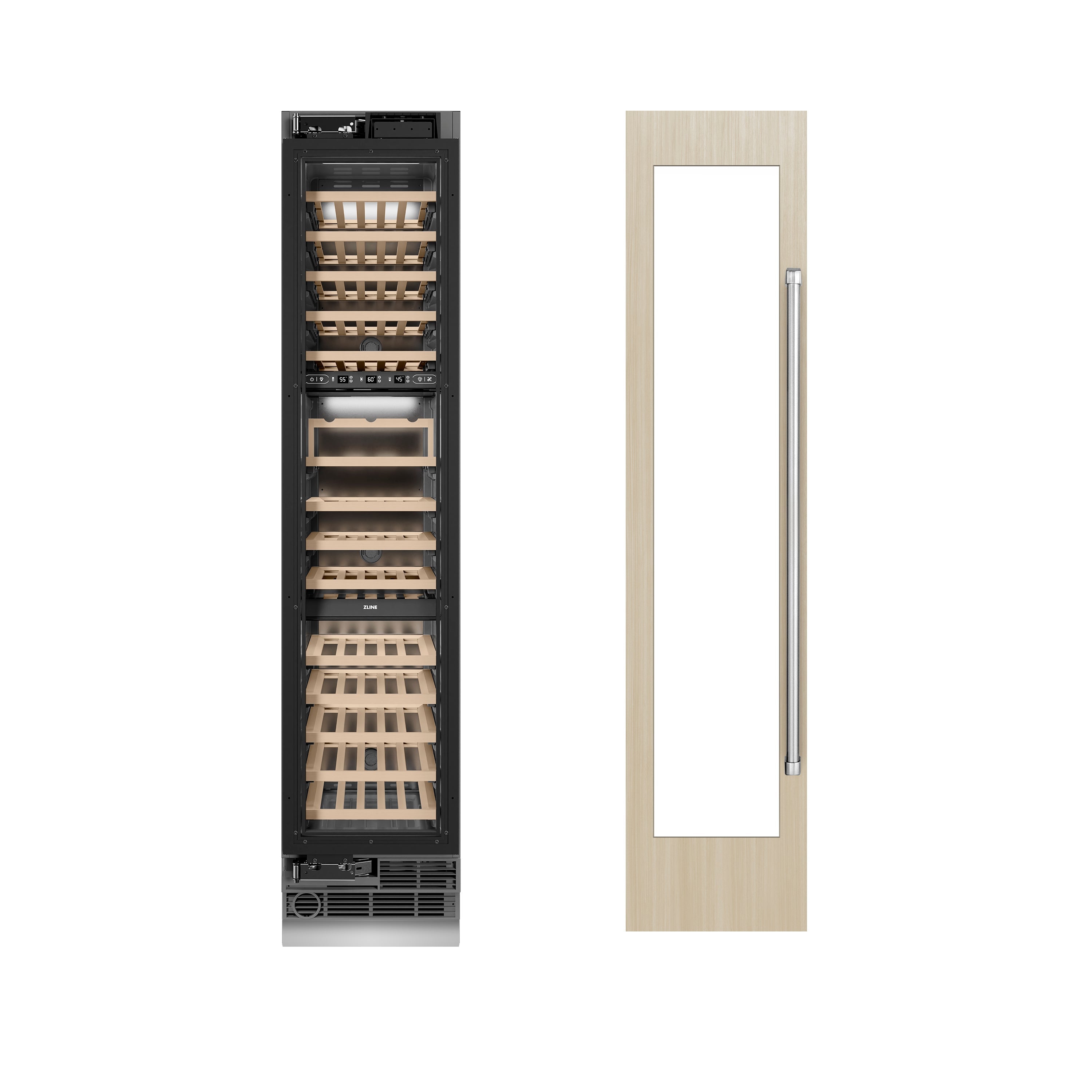 ZLINE 18" 9.0 cu. ft. Triple Zone 68 Bottle Panel Ready Left Hinge Column Wine Cooler, RBCWVL-18