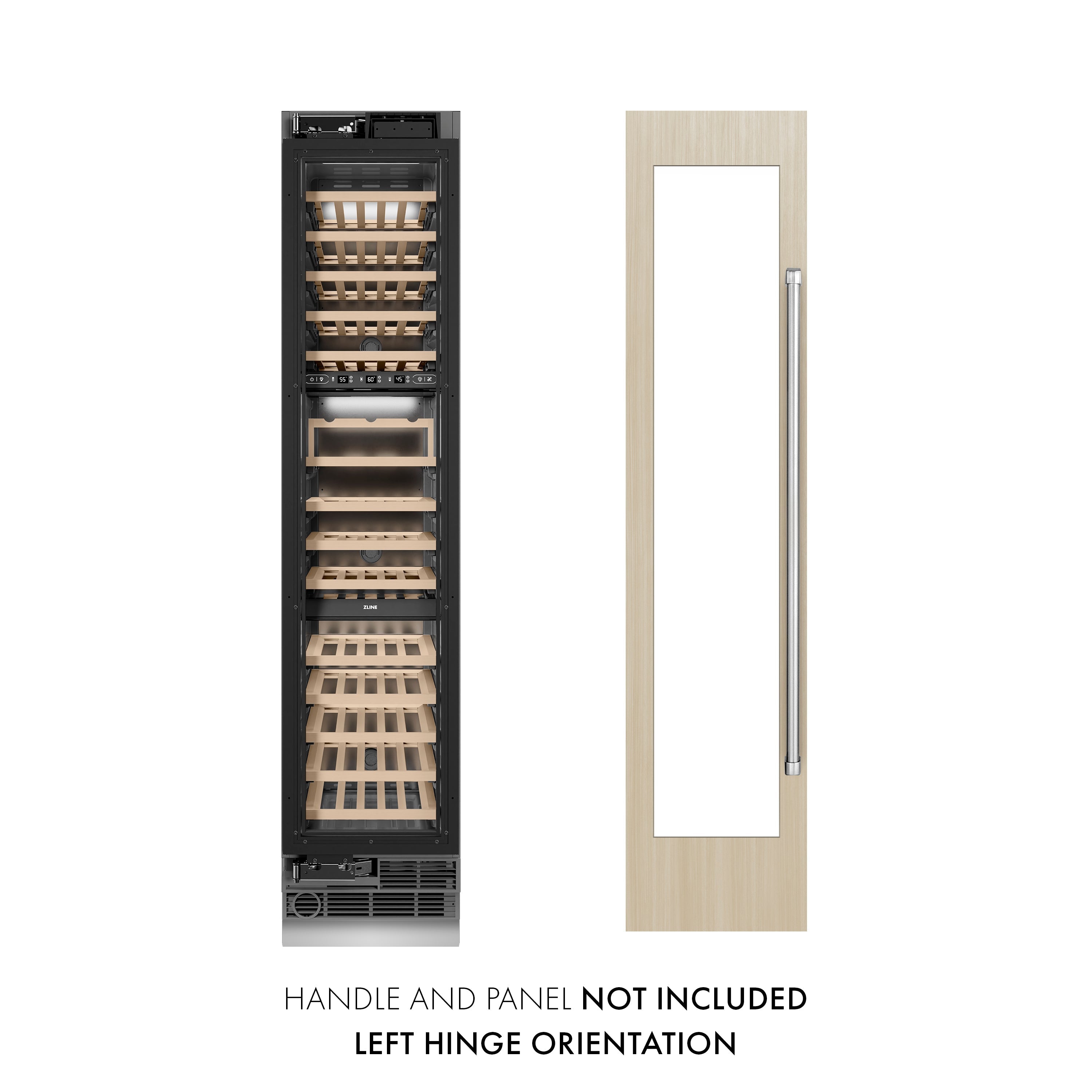 ZLINE 18" 9.0 cu. ft. Triple Zone 68 Bottle Panel Ready Left Hinge Column Wine Cooler, RBCWVL-18