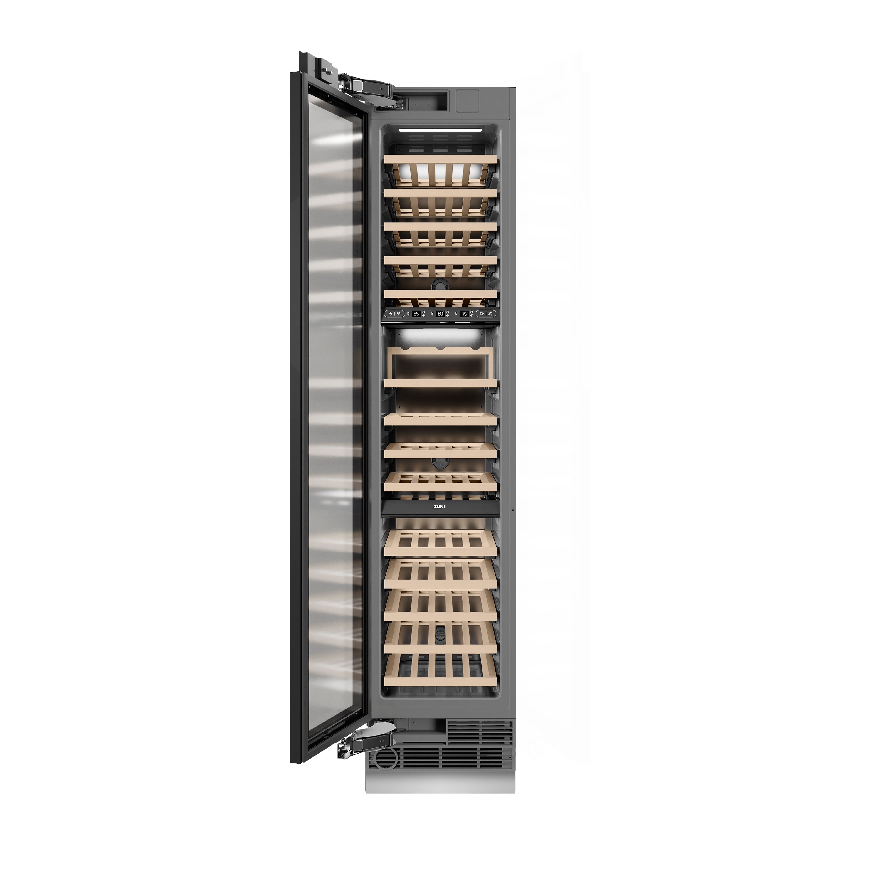 ZLINE Autograph 18" 9.0 cu. ft. Triple Zone 68 Bottle Panel Ready Left Hinge Column Wine Cooler with Champagne Bronze Accents, RBCWVLZ-18-CB