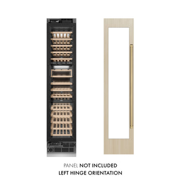 ZLINE Autograph 18" 9.0 cu. ft. Triple Zone 68 Bottle Panel Ready Left Hinge Column Wine Cooler with Champagne Bronze Accents, RBCWVLZ-18-CB