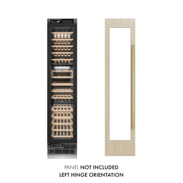 ZLINE Autograph 18" 9.0 cu. ft. Triple Zone 68 Bottle Panel Ready Left Hinge Column Wine Cooler with Polished Gold Accents, RBCWVLZ-18-G