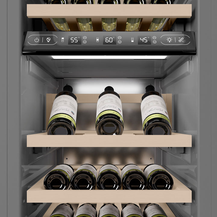 ZLINE Autograph 18" 9.0 cu. ft. Triple Zone 68 Bottle Panel Ready Left Hinge Column Wine Cooler with Matte Black Accents, RBCWVLZ-18-MB