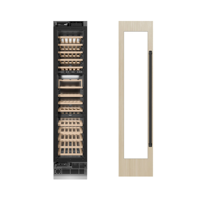 ZLINE Autograph 18" 9.0 cu. ft. Triple Zone 68 Bottle Panel Ready Left Hinge Column Wine Cooler with Matte Black Accents, RBCWVLZ-18-MB