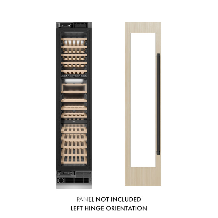 ZLINE Autograph 18" 9.0 cu. ft. Triple Zone 68 Bottle Panel Ready Left Hinge Column Wine Cooler with Matte Black Accents, RBCWVLZ-18-MB