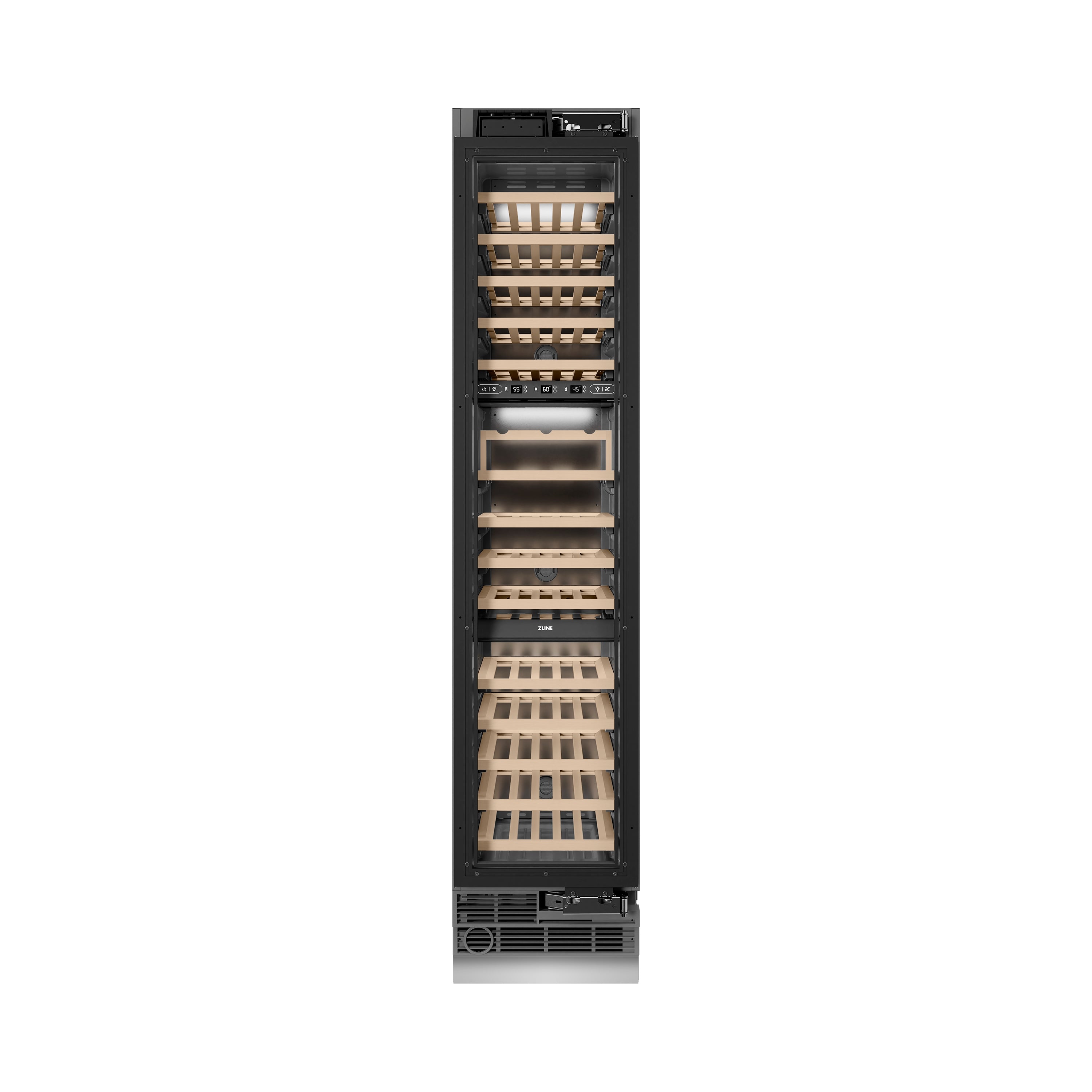 ZLINE Autograph 18" 9.0 cu. ft. Triple Zone 68 Bottle Panel Ready Right Hinge Column Wine Cooler with Champagne Bronze Accents, RBCWVRZ-18-CB