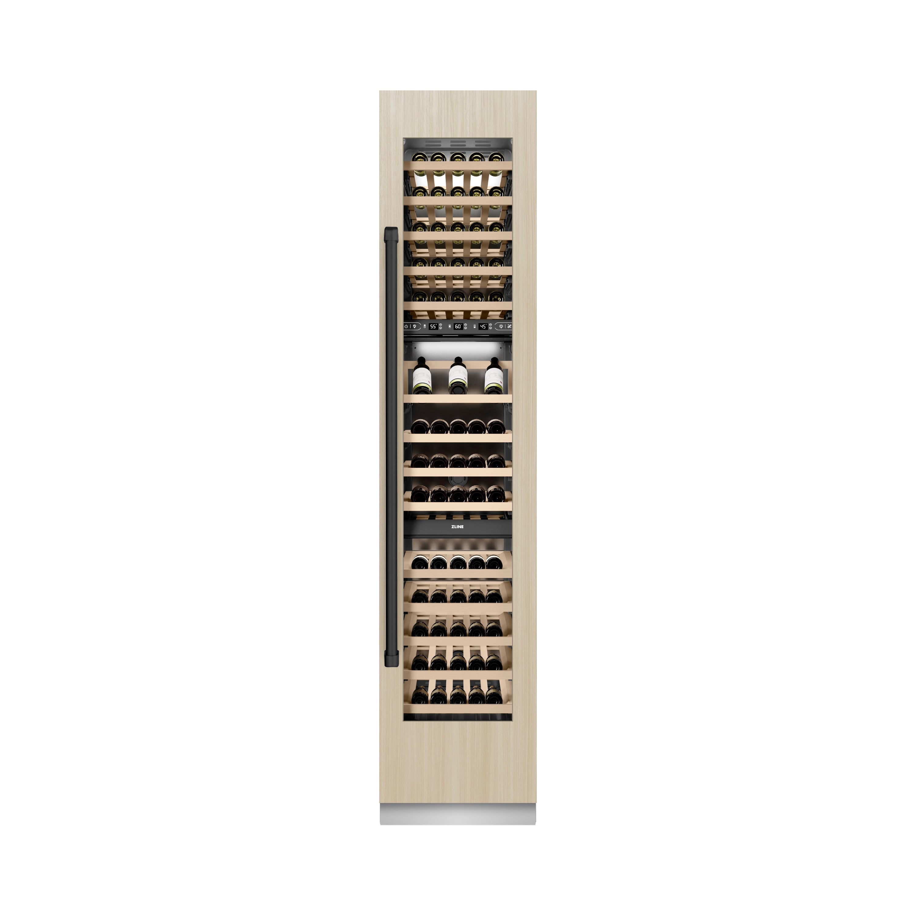 ZLINE Autograph 18" 9.0 cu. ft. Triple Zone 68 Bottle Panel Ready Right Hinge Column Wine Cooler with Matte Black Accents, RBCWVRZ-18-MB