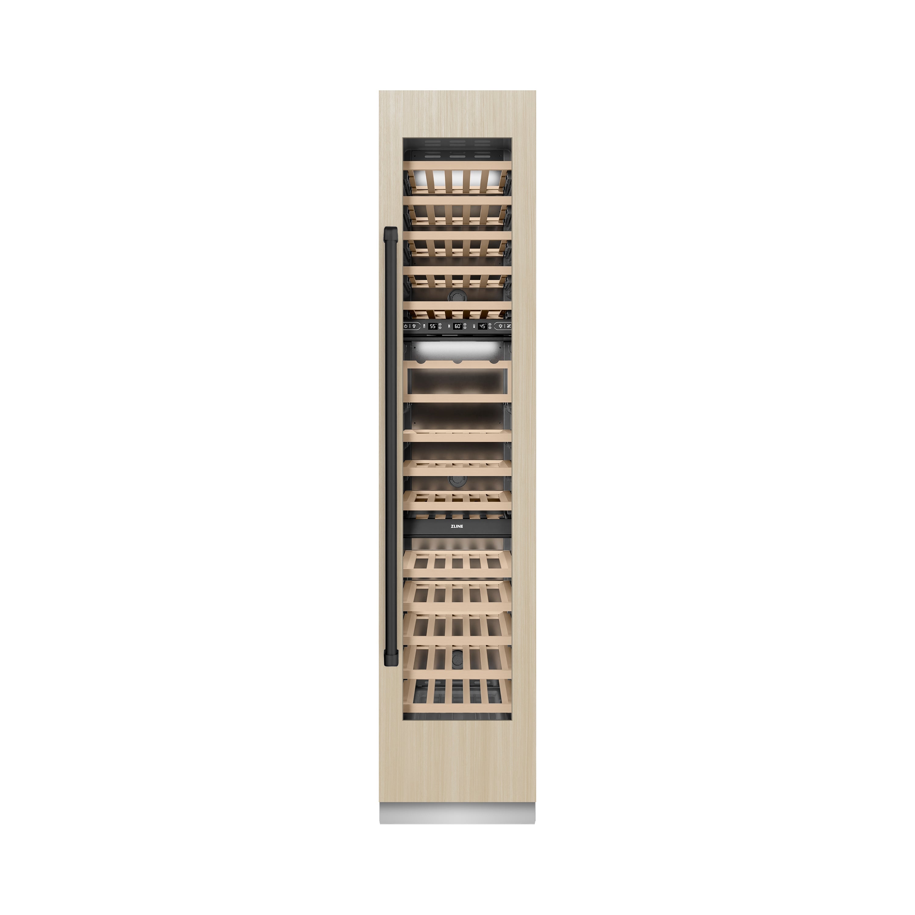 ZLINE Autograph 18" 9.0 cu. ft. Triple Zone 68 Bottle Panel Ready Right Hinge Column Wine Cooler with Matte Black Accents, RBCWVRZ-18-MB